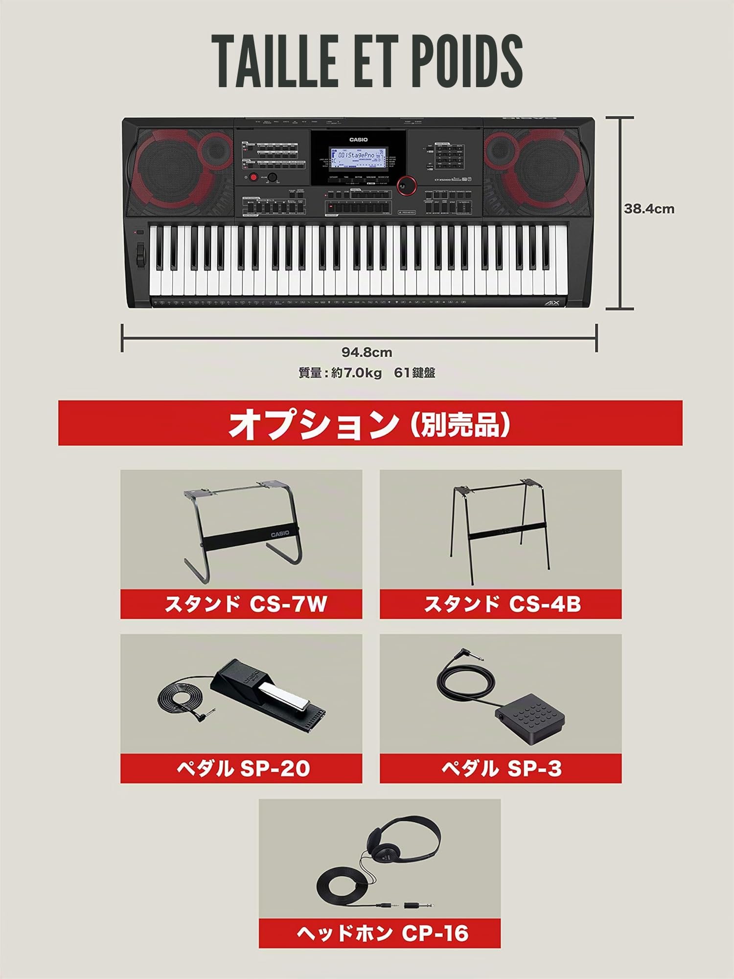 Casio CT-X5000 Top Keyboard avec 61 Touches à Frappe Dynamique, 800 sons & 235 Rythmes d'accompagnement, Molette de Pitch, Système de haut-parleurs Extra Puissant, Noir