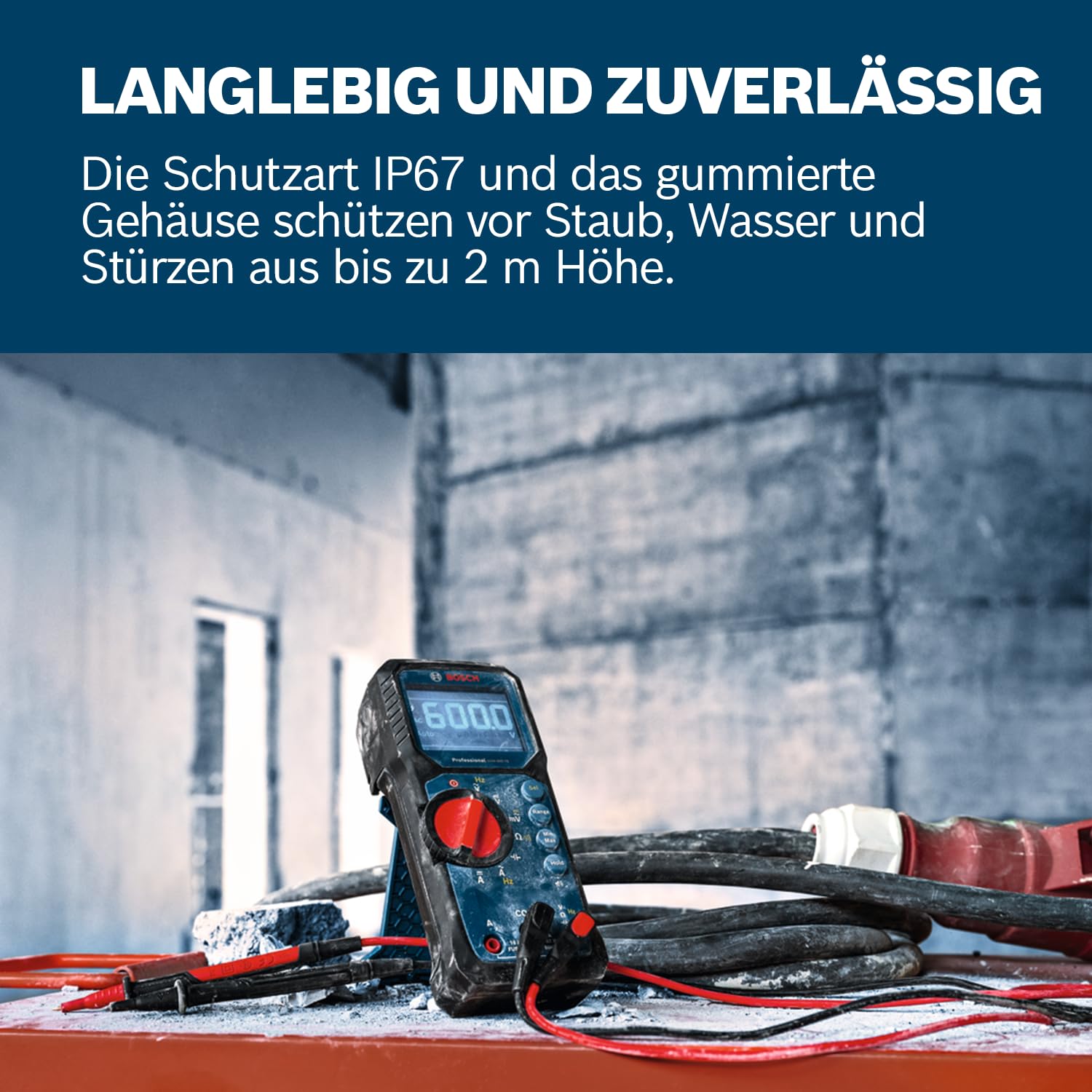 Bosch Professional Digitales Multimeter GDM 600-15 (True RMS, invertiertes LCD, misst Frequenz/Durchgang/Widerstand/Kapazität, Min/Max/Durchschnitt, Messleitungen MS 90)