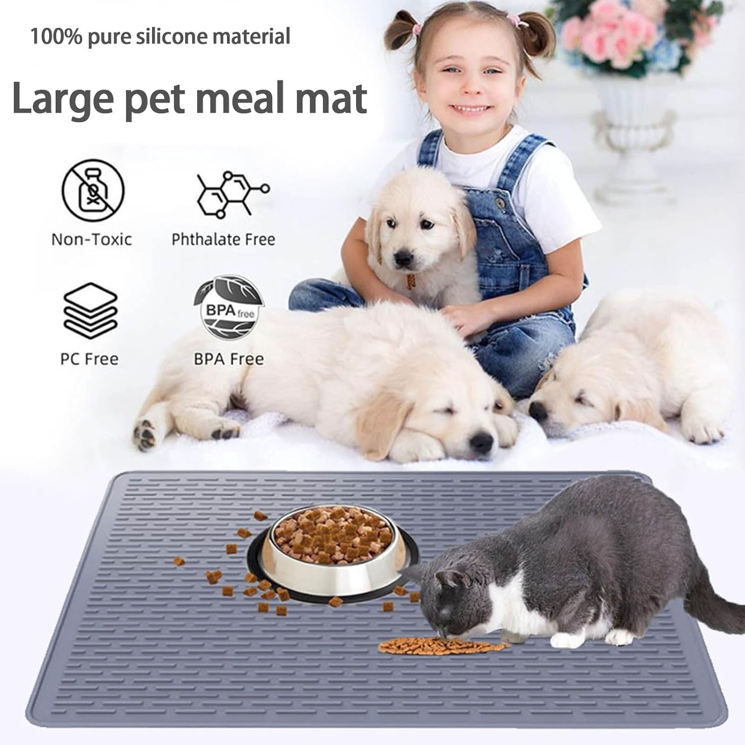 Resilient Silicone Feeding Mat for Large Dogs Cats Spill Containment Easy Storage Pet Placemat