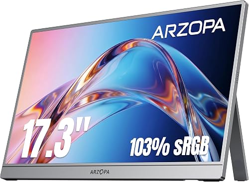ARZOPA 17.3" Portable Monitor Gray, 1080P FHD IPS 103% sRGB - Z1C Plus