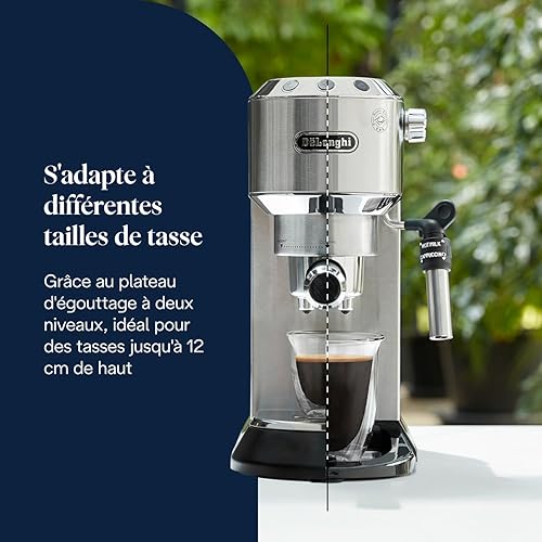 De'Longhi Dedica Style EC685.M, Machine à Expresso avec Buse à Mousse de Lait Professionnelle, Seulement 15 cm de Large, Réservoir de 1 L, Boîtier en Métal, Compatible avec les Dosettes E.S.E, Métal - 7