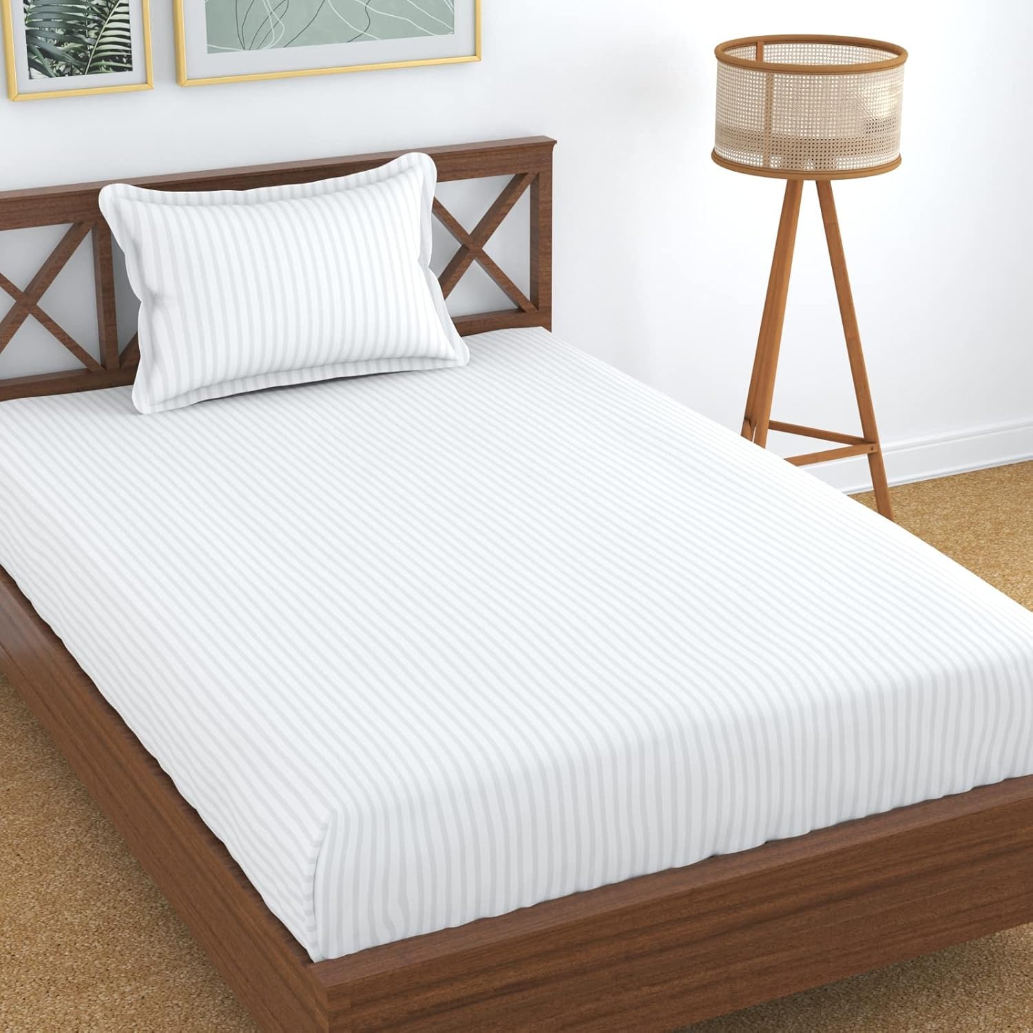 Blue Strip Polycotton Bedsheet, Single 60x90 (White)