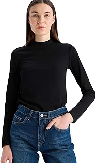 ديفاكتو بلوزة طويلة محبوكة باكمام طويلة ورقبة مرتفعة للنساء من سي ان اس (عبوة من قطعة واحدة)