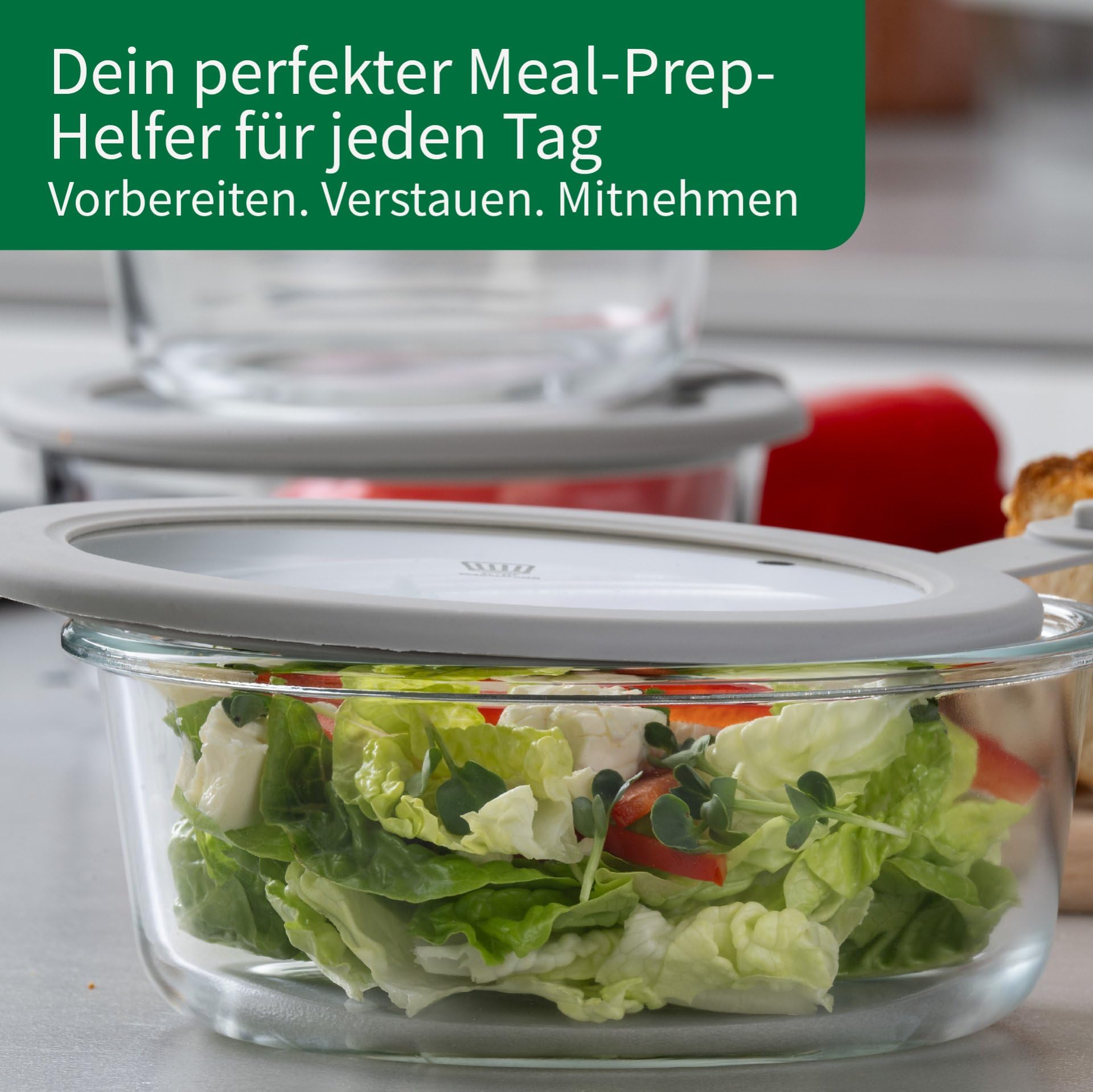 FACKELMANN Chefkoch trifft 4er Set Vorratsdose mit Glasdeckel – 950ml, Frischhaltedose aus Borosilikatglas, rund, mikrowellen-, backofen- und gefrierfest, luftdicht & auslaufsicher
