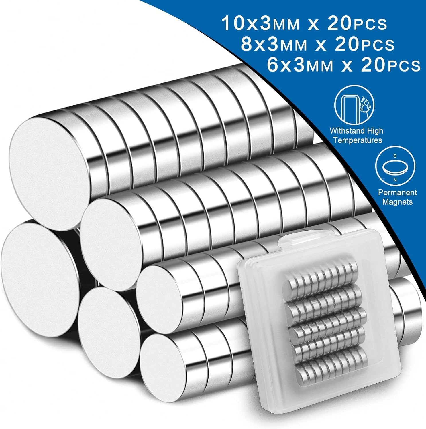 TRYMAG Small Neodymium Magnets, 3 Different Size Refrigerator Magnet 60Pcs — Amazon image 4