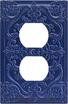 Decorative Outlet Covers Navy Blue 3D Floral Embossed 1 Gang Duplex Light Switch Cover Plate Unique Wall Plate Electrical Switch Plate Covers for Bedroom Home Decor