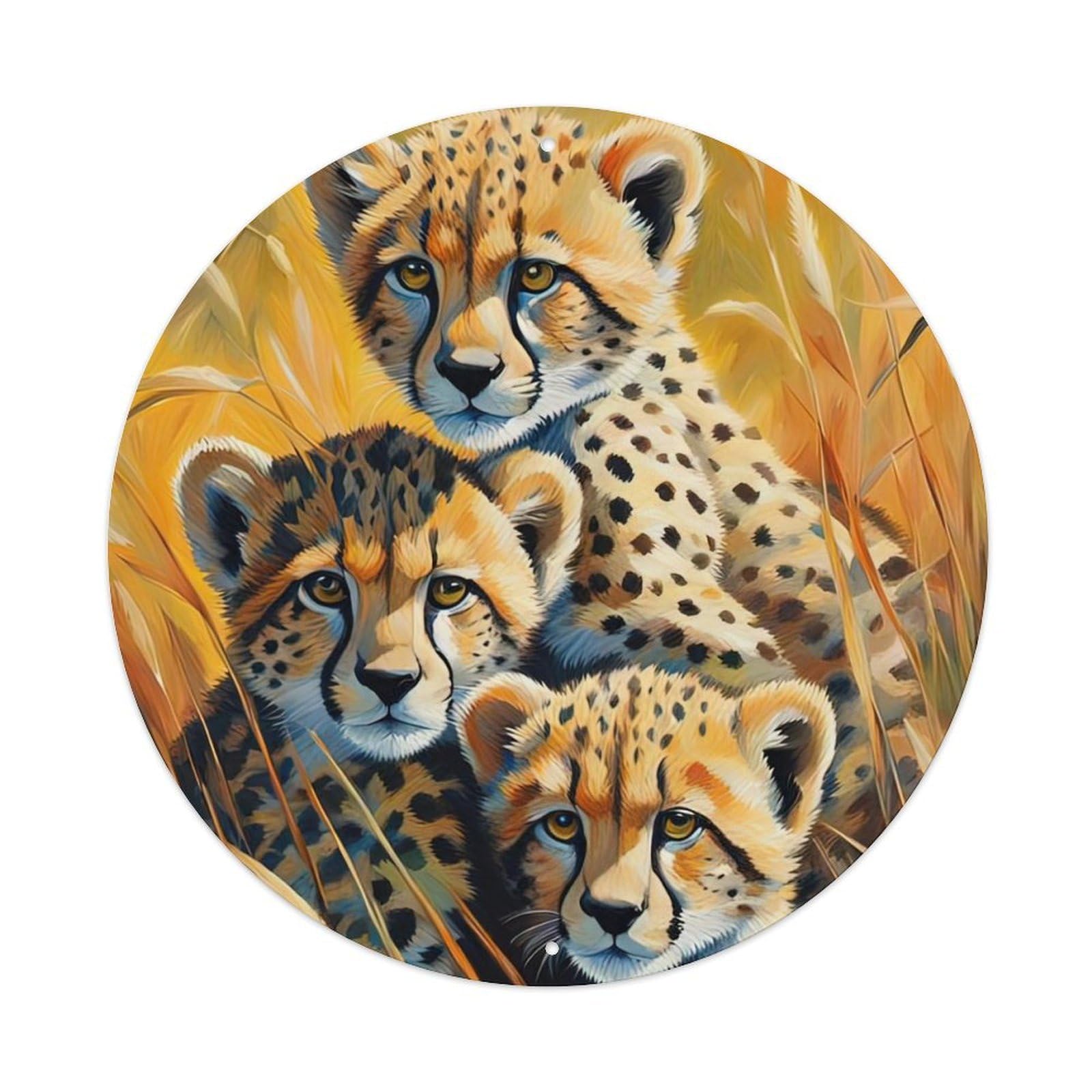 Animal Artwork Three Cute Little Leopards Metal Tin Sign