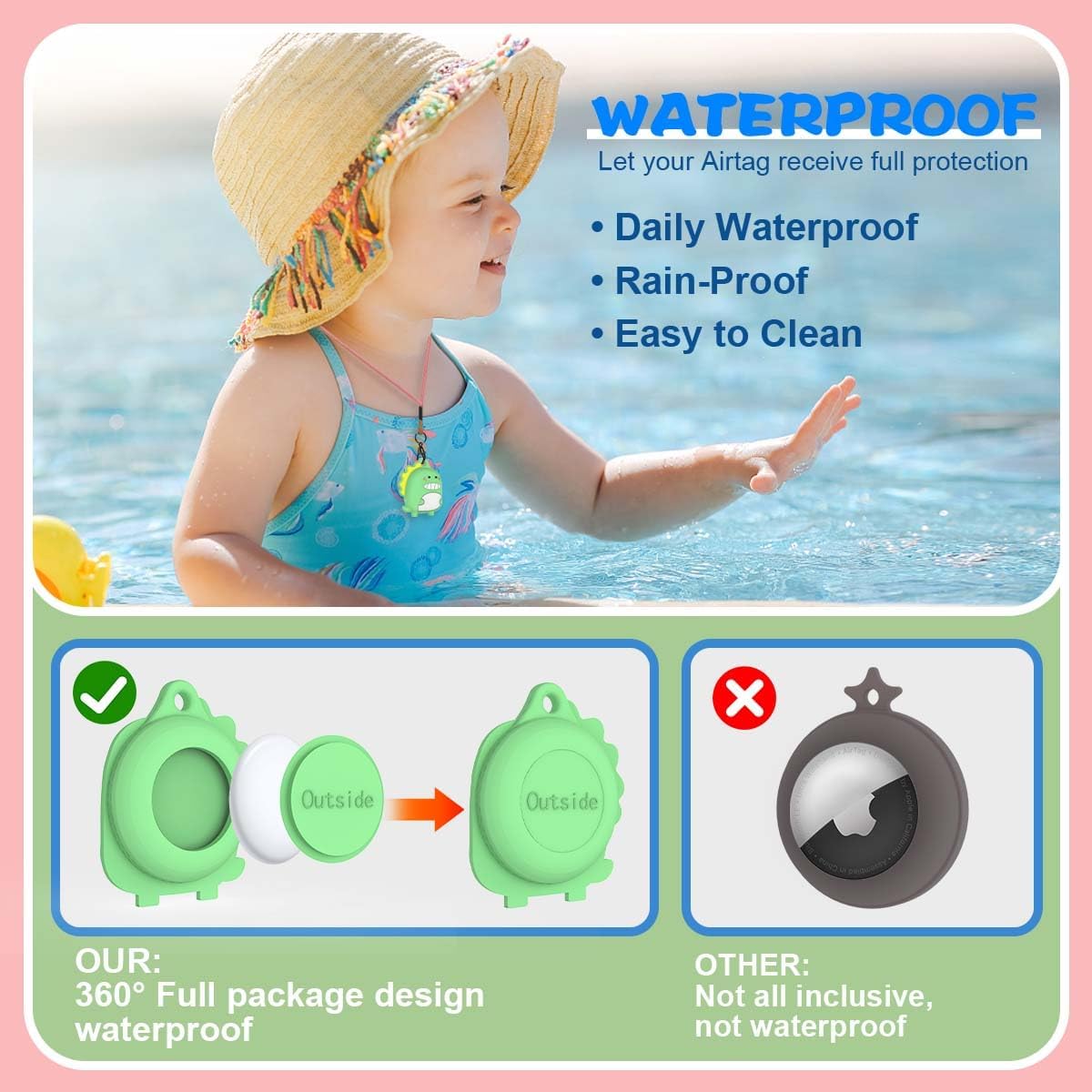 4-Pack Cute Case for AirTag 2/1 Necklace Design, Waterproof Air Tag Necklace Soft Silicone Protective Air Tags Holder with Key Ring