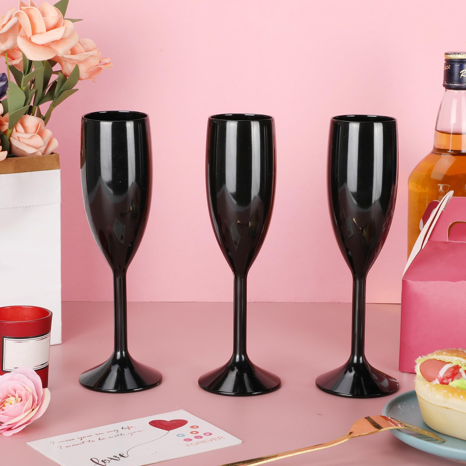 Domensi 40 copas de champán acrílicas a granel de 6 onzas, copas de vino para tostar, beber copa de champán de tallo alto, irrompible, reutilizable, para boda, despedida de soltera, fiesta de San
