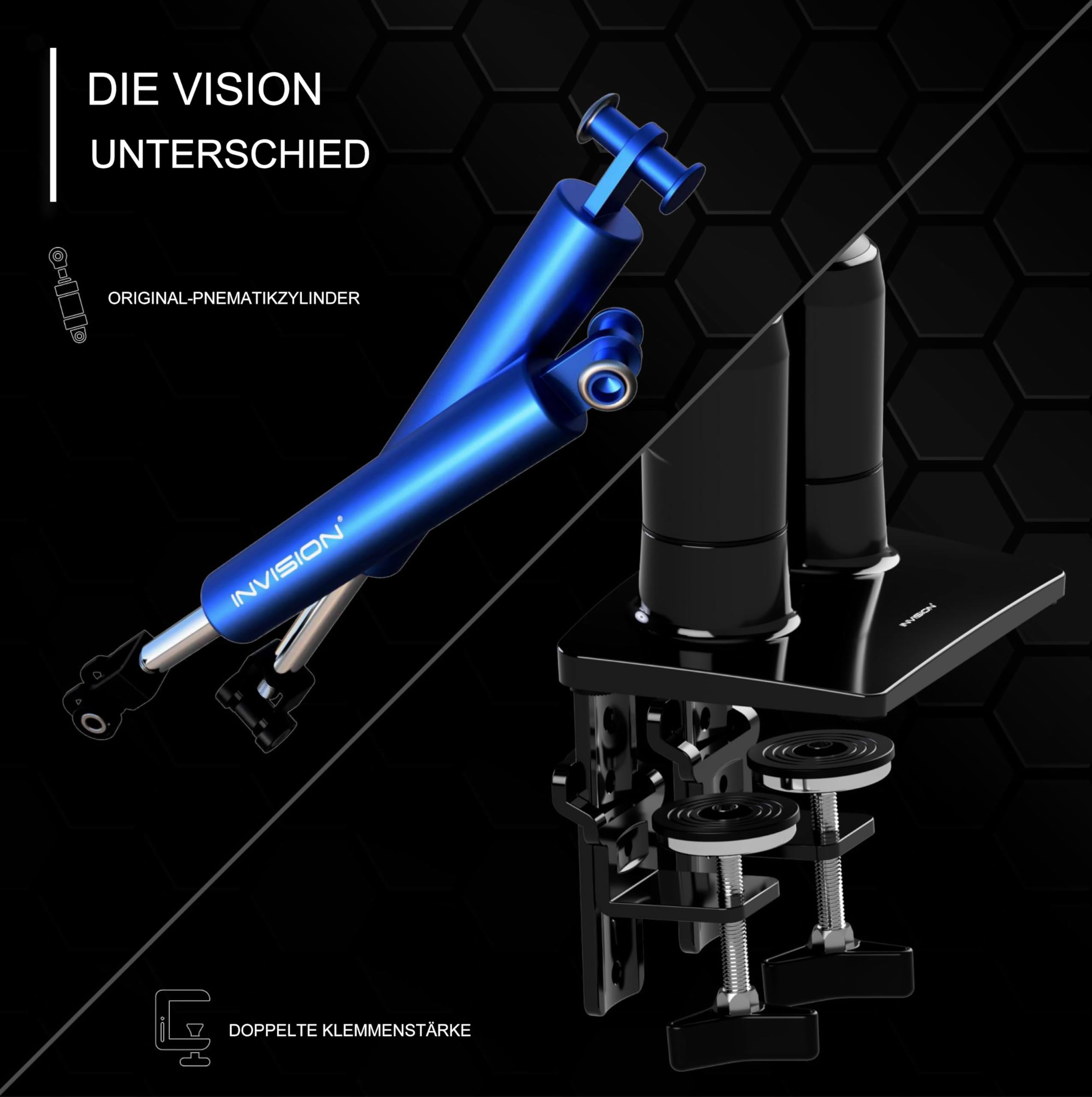 Invision Monitor Halterung für 19-32 Zoll Bildschirme - VESA 75 & 100 mm - Schreibtischklemme Ständer - Höhenverstellbar Neigungen Schwenken Dreht - Erhöhte Tragfähigkeit von 2-9 kg - MX400 Doppelarm