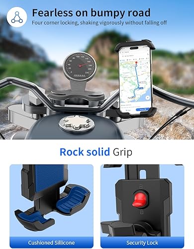 Miniatura 6 de Soporte de teléfono para bicicleta, soporte de teléfono para motocicleta, compatible con cámara instalación rápida doble bloqueo clip para scooter,