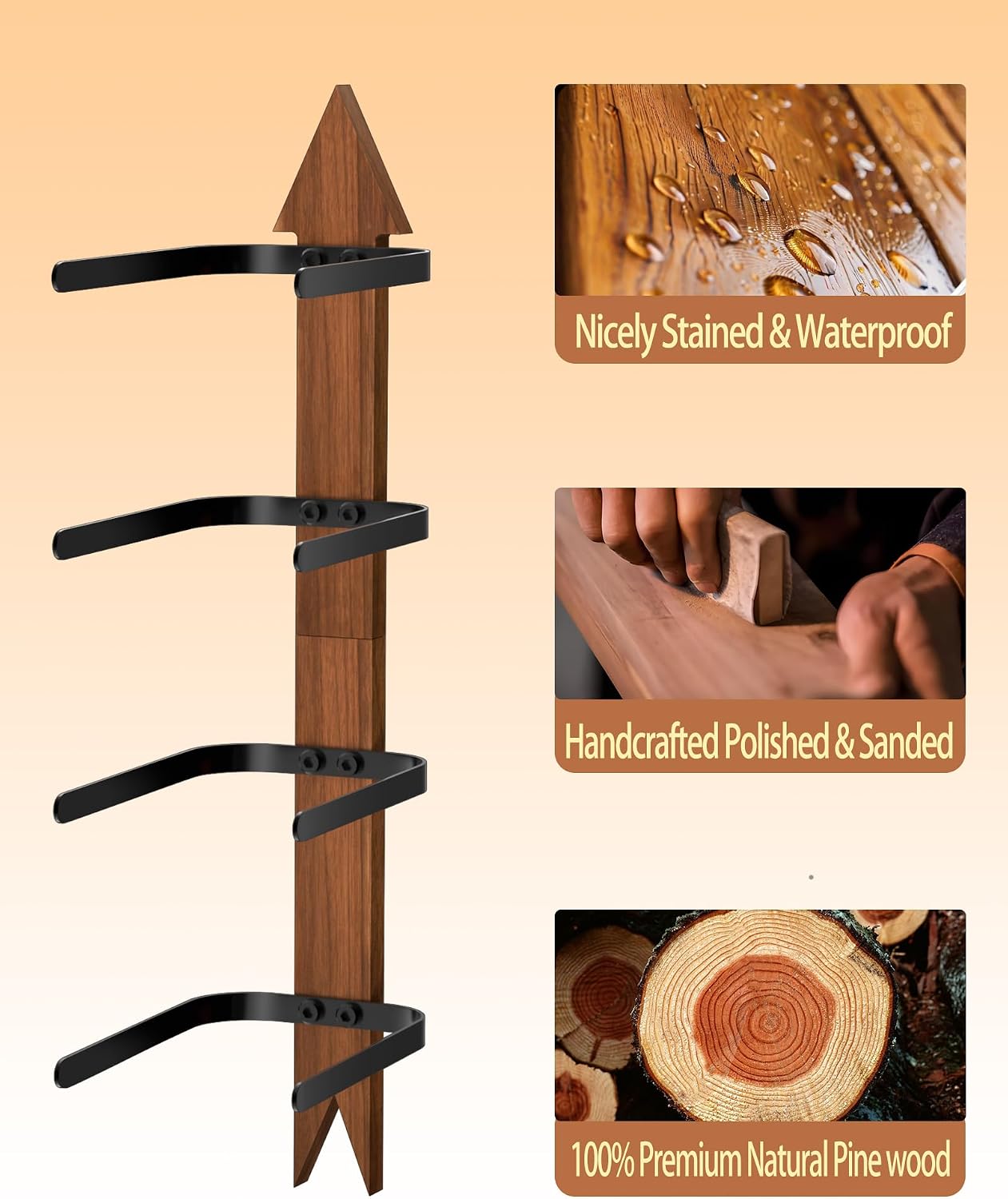 Hongmed Cowboy Hat Rack, Solid Wood Cowboy Hat Holder for Wall, Holds up to 4 Hats, Arrow Design Wall Mount Hat Hanger, Western Decor for Farmhouse, Gift for Cowboy, Walnut color