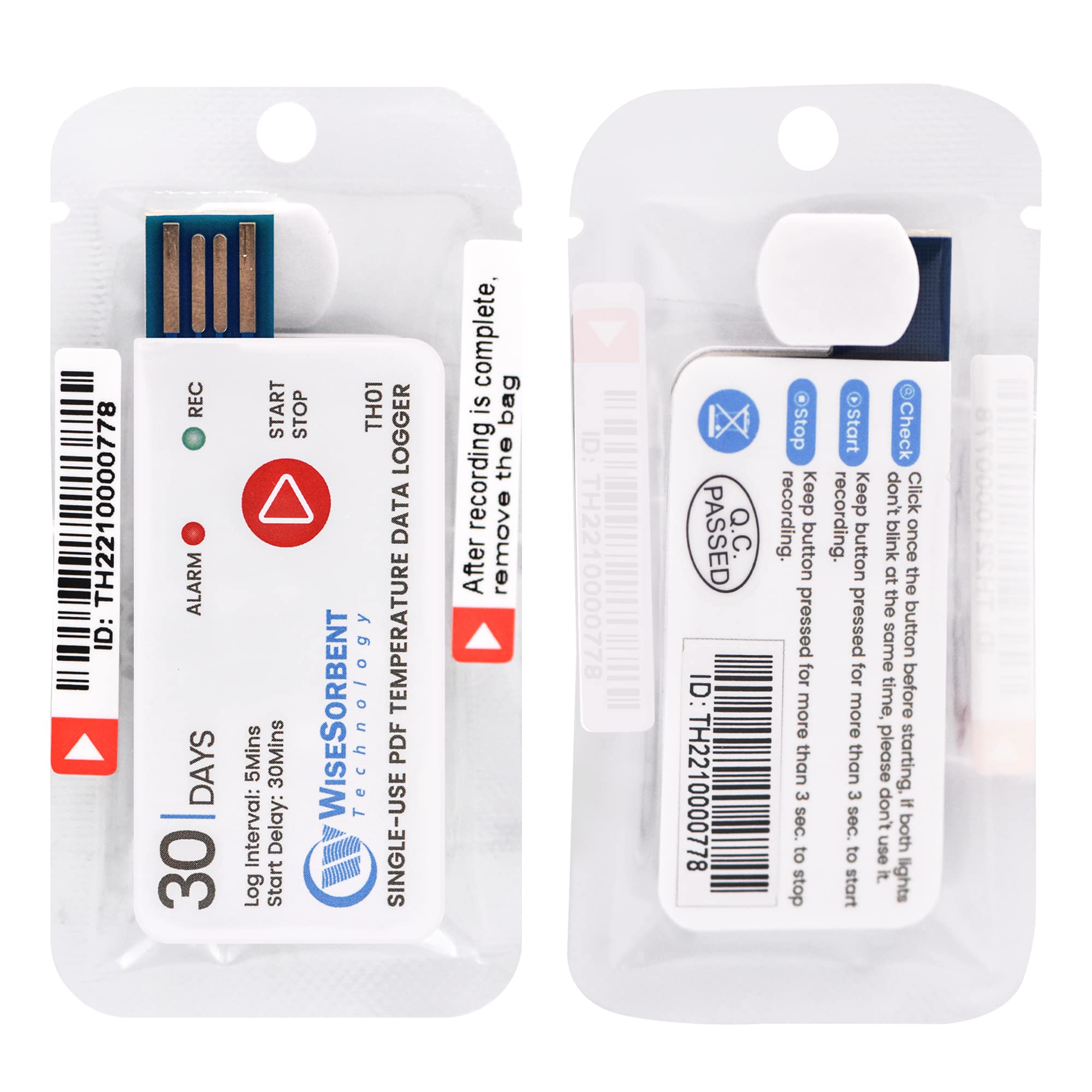 Wisesorb1 Pack USB Temperature Data Logger 10000 Records Cover 30days Use for Single-use Trip Cold Chain Fresh Tag, IP67