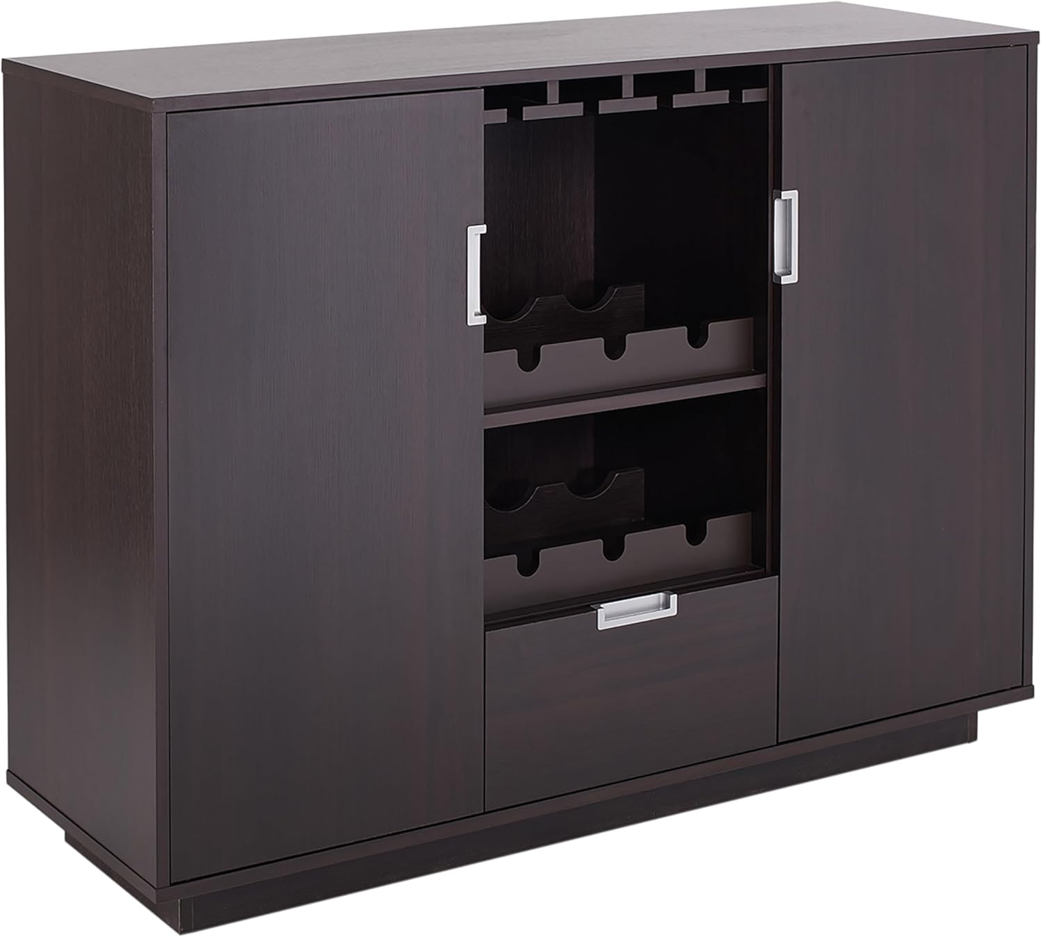 ioHOMES, Mendocino Contemporary 1-Drawer, Wood Frame Dining Buffet with Wine and Glasses Display Racks, Sideboard with Two Shelved Cabinets, Espresso