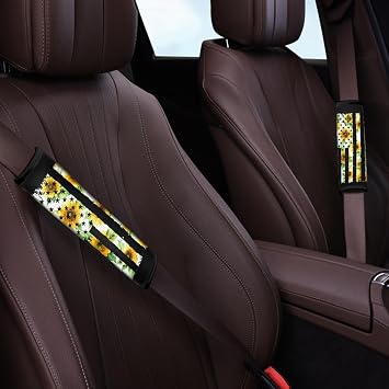 AFPANQZ 2 Pack American Flag Sunflowers Car Seat Belt Covers for Adults Safety Seatbelt Pad Cushion Adjustable Universal for Most Car Laptop Backpack Luggage Bag Straps Pads Patriotic Yellow