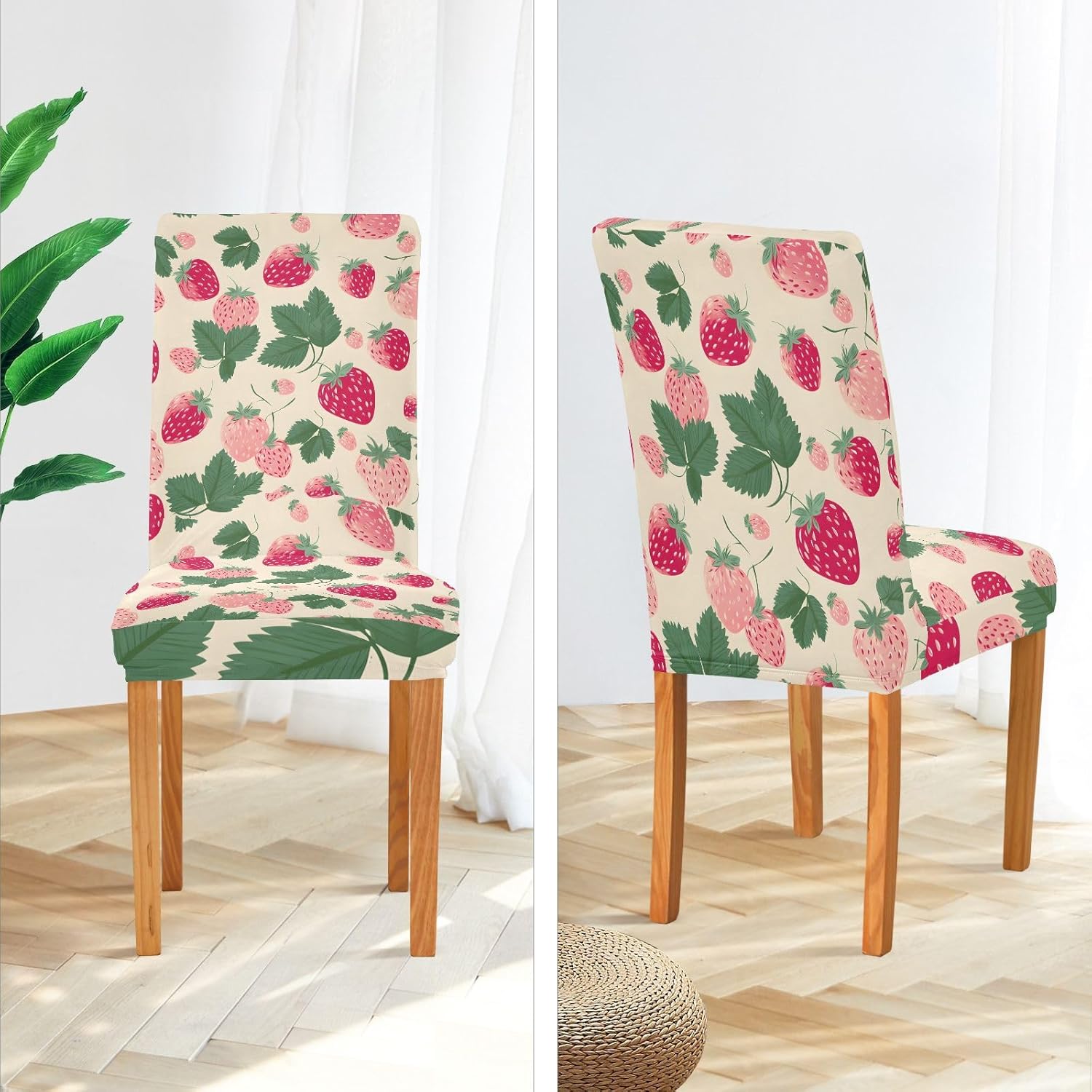 ALAZA Chair Covers for Dining Room, Hand Drawn Strawberry Pattern Stretch Chair Cover Sets Chair Protector Removable Washable for Ktichen Restaurant Hotel