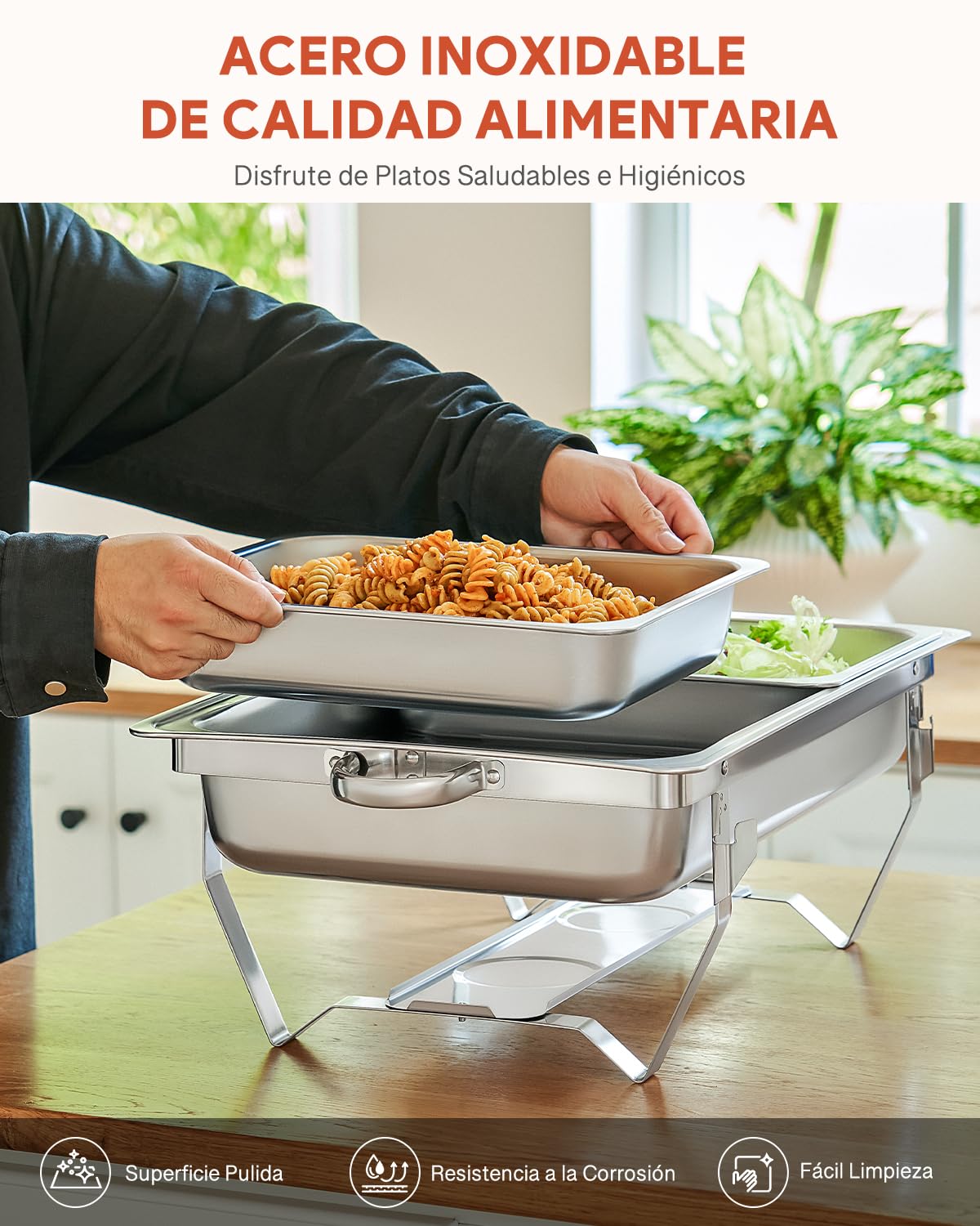 Wilprep Juego de 6 Calentadores de Comida para Buffet, Acero Inoxidable 9L, con 2 Bandejas de Calefacción, Chafing Dish para Catering, Eventos y Fiestas (6PCS 12XGN1/2)