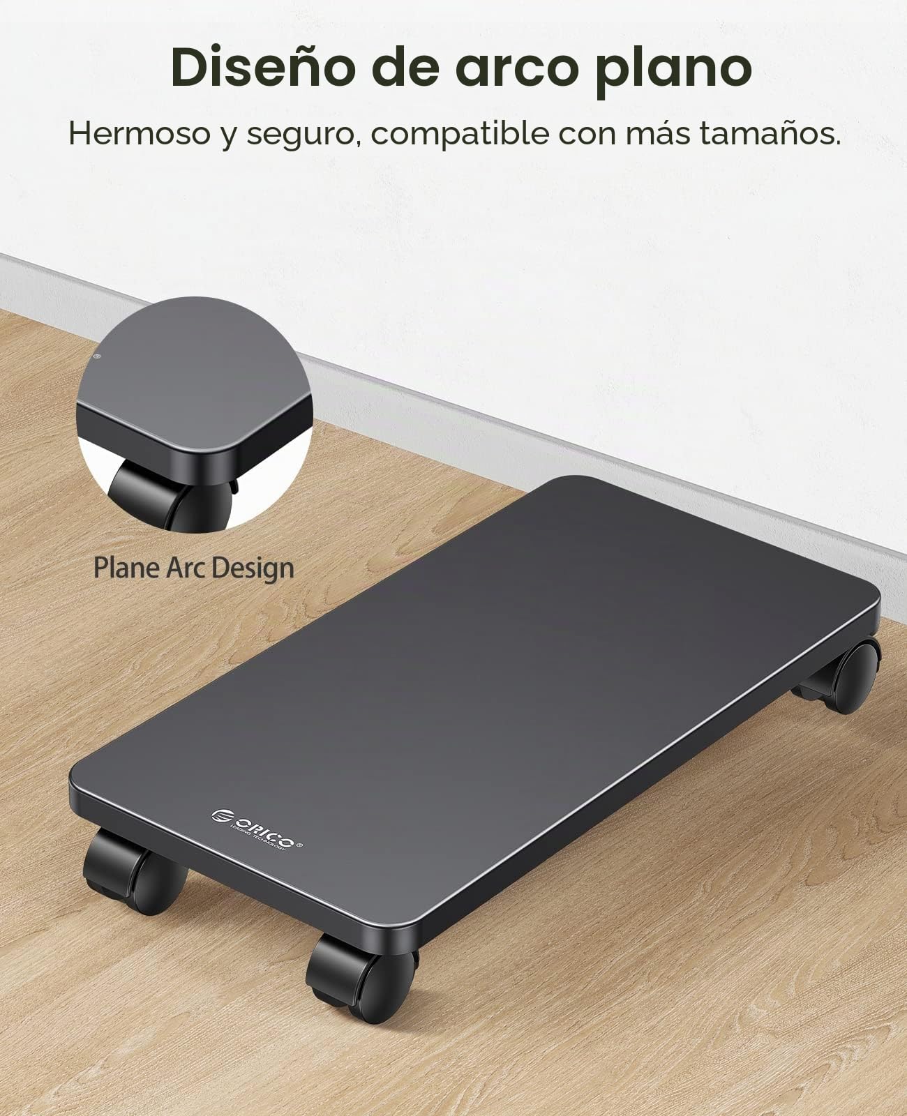 ORICO Soporte de Acero para Ordenador de Sobremesa con 2 Ruedas de Bloqueo y 2 Ruedas Giratorias, Soporte de Acero para Ordenador de Sobremesa (Negro, 41 x 21,3 x 2 cm)