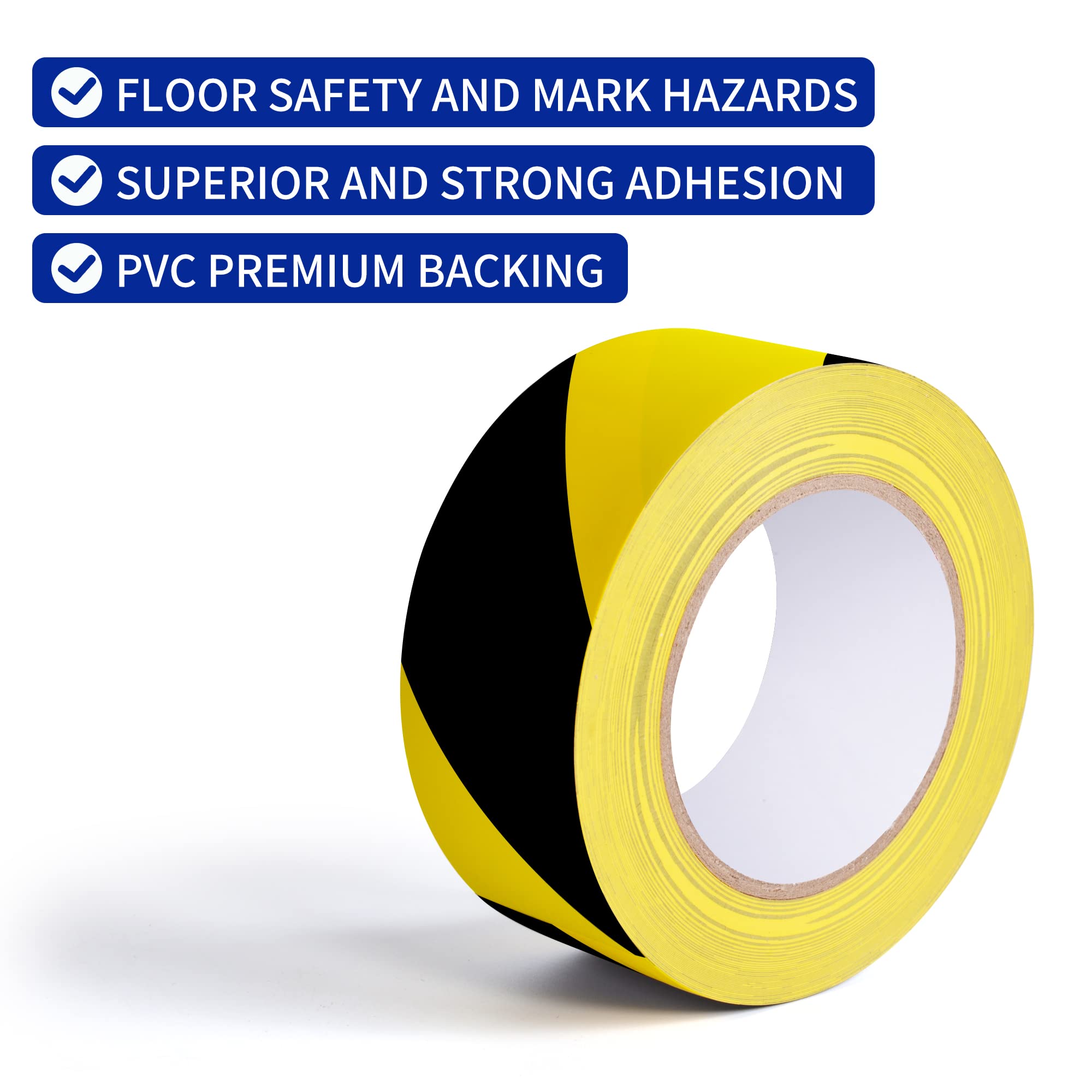 TAPEBEAR Ruban De Marquage Au Sol PVC, Ruban De Signalisation, Bande Adhésive Pour La Sécurité, Pour L'avertissement De Danger D'escalier/De Sécurité De Construction, Jaune/Noir, 2inch X 50yard