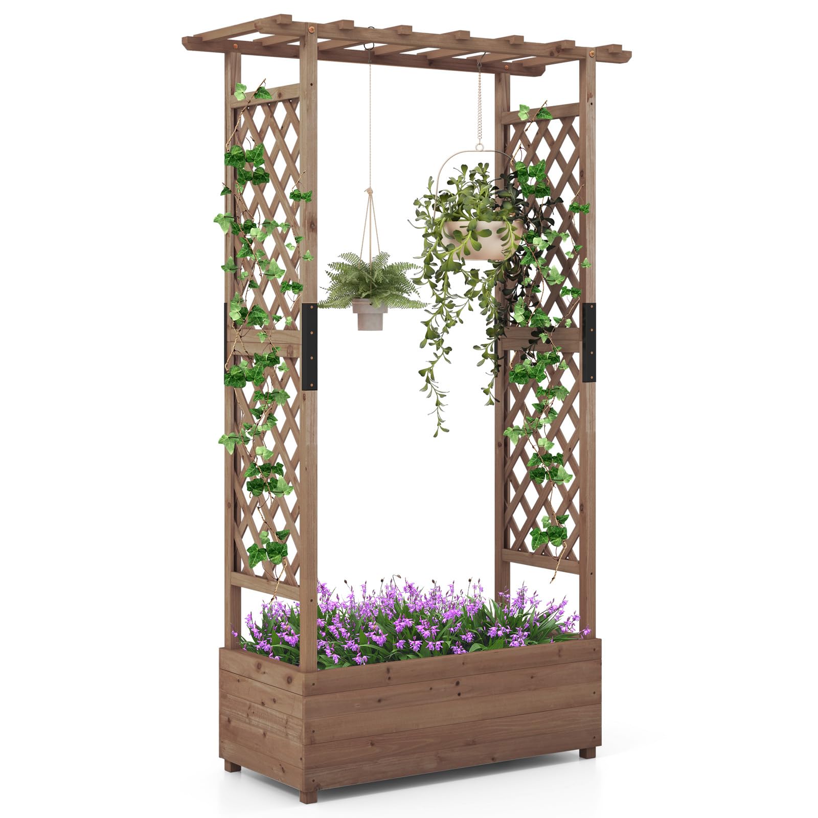 TANGZON Raised Garden Bed with Arch Trellis, Freestanding Ground Garden Planter Box, Outdoor Vertical Trough Planter Container for Vine Climbing Plant Flower Herb (Coffee, 110 x 44 x 180 cm) — image 1