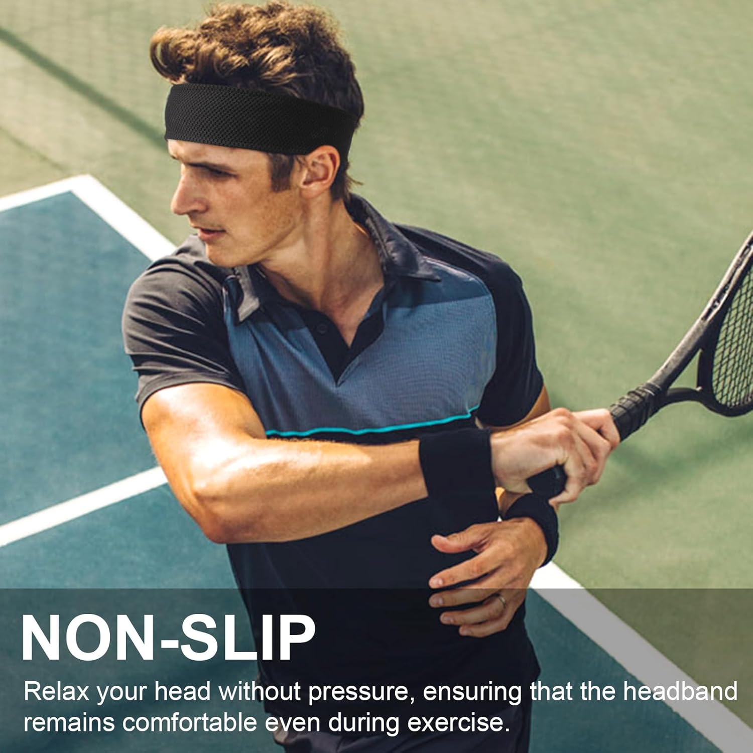 Qearl 4 Pcs Sports Headbands for Men, Non-Slip Moisture Wicking Sweatbands, Breathable Elastic Running Headband for Tennis Fitness Workout - Image 4