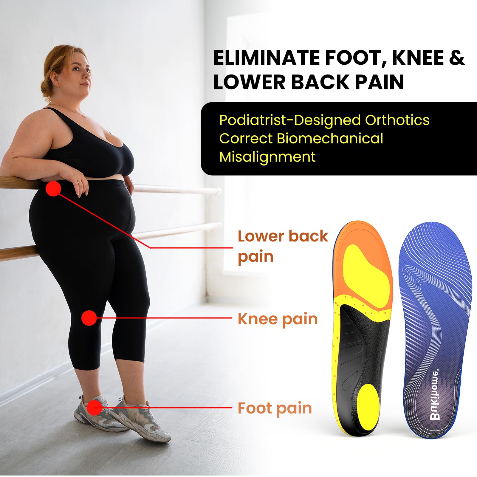 Orthotic Insoles for Plantar Fasciitis Relief - High Arch Support Insoles for Heavy - Flat Feet Insoles -Duty Work Boots, Athletic Shoes & Flat Feet - Men/Women (220+ lbs), S, Women(7.5-8.5)