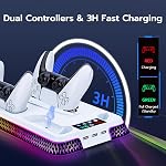 Mcbazel RGB Cooling Stand for PS5, Dual Controller Charger & Fast Charging Station with 3 USB Ports, Headphone Hook, Adjustable Cooling Fan for PS5/PS5 Slim/PS5 Pro