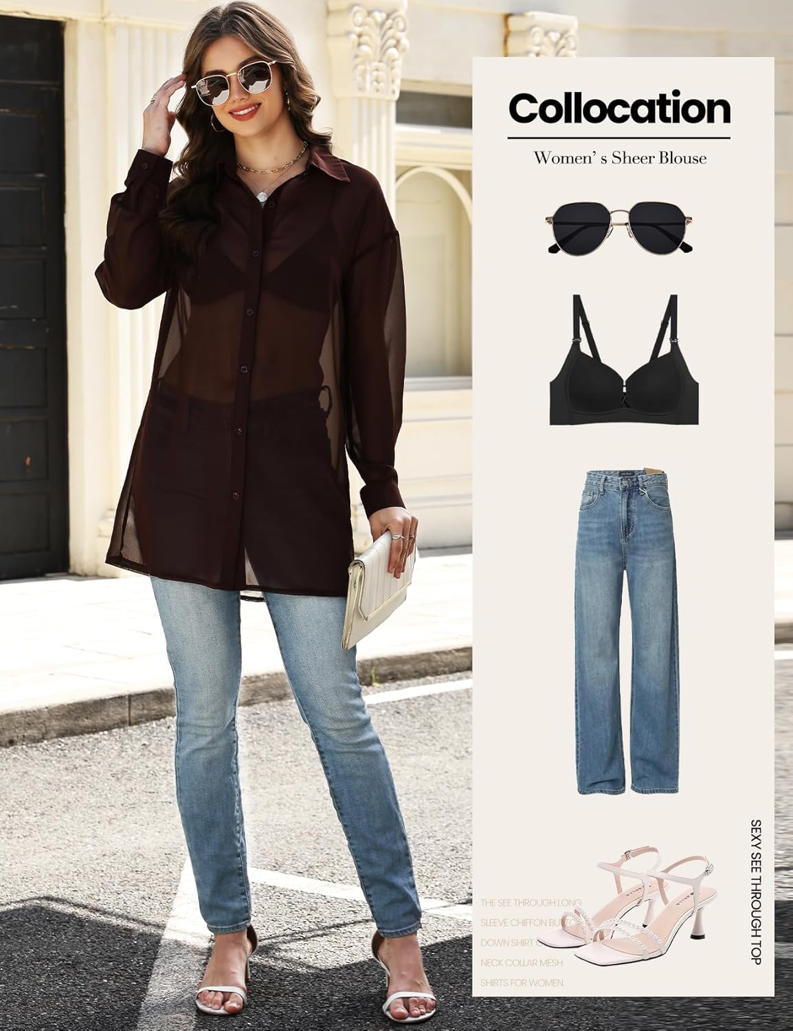 Gihuo Womens Sheer Blouse Mesh Button Down Shirts Long Sleeve Sexy See Through Tops - Image 7