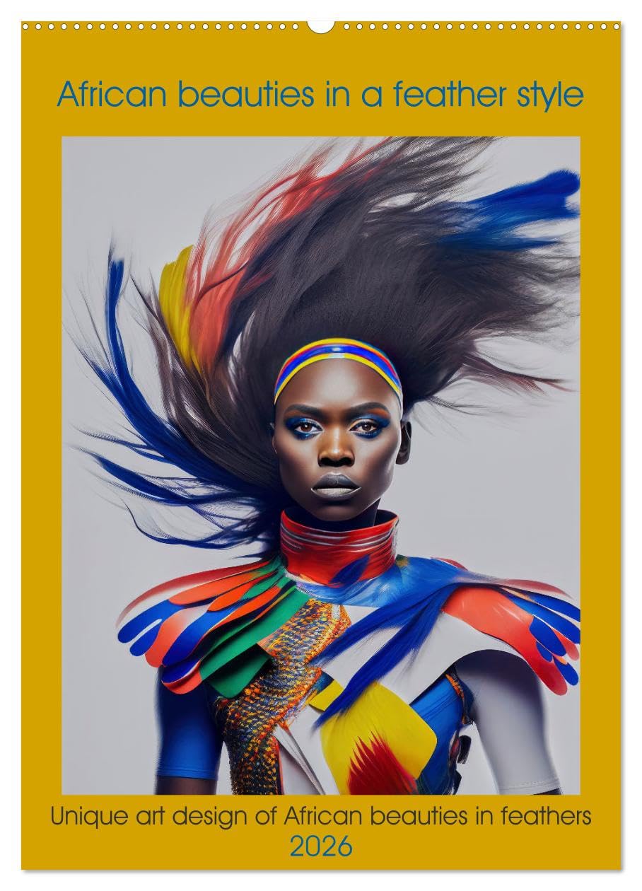 African beauties in a feather style (Wandkalender 2026 DIN A2 hoch), CALVENDO Monatskalender: Unique art design of African beauties in feathers (CALVENDO Art)