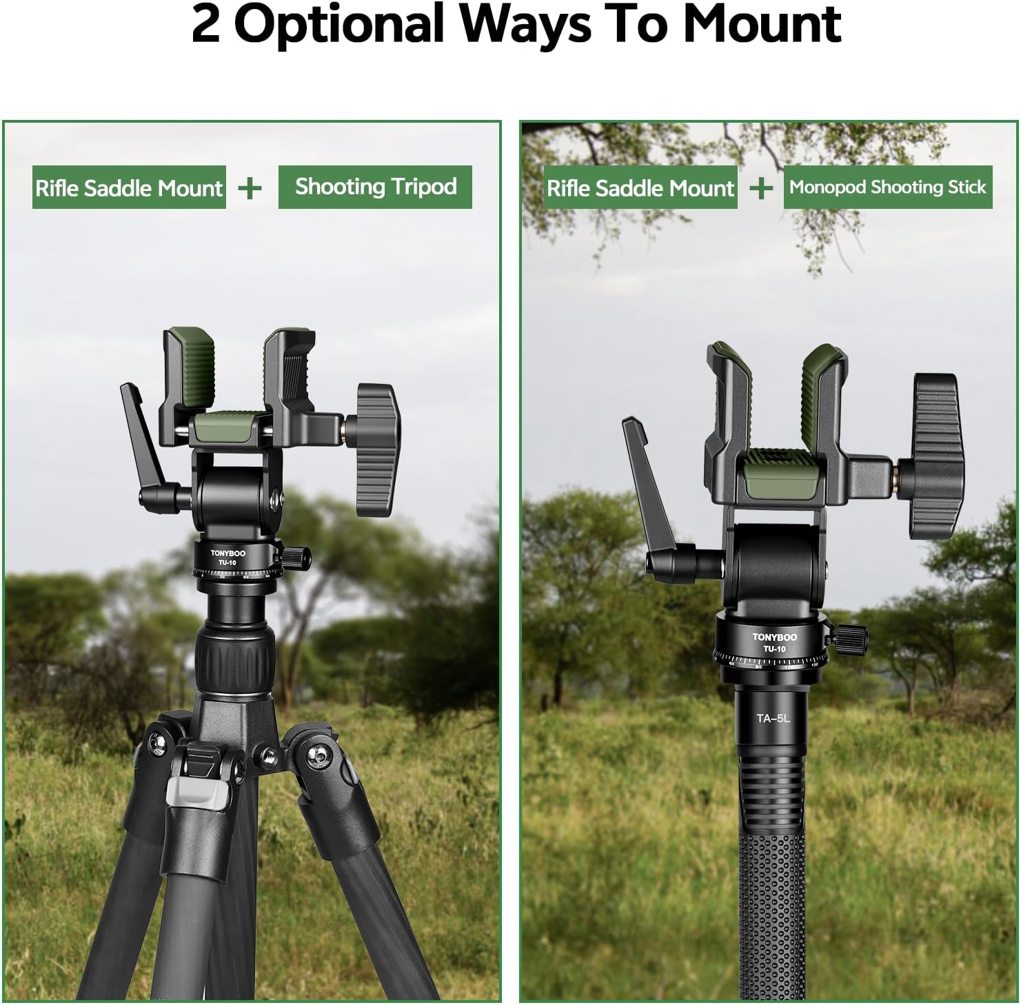 TONYBOO Shooting Saddle for Hunting Tripod, Rifle Clamp Saddle Mount with 360° Pan & ±90° Tilt, Tripod Gun Clamp for Shooting and Hunting