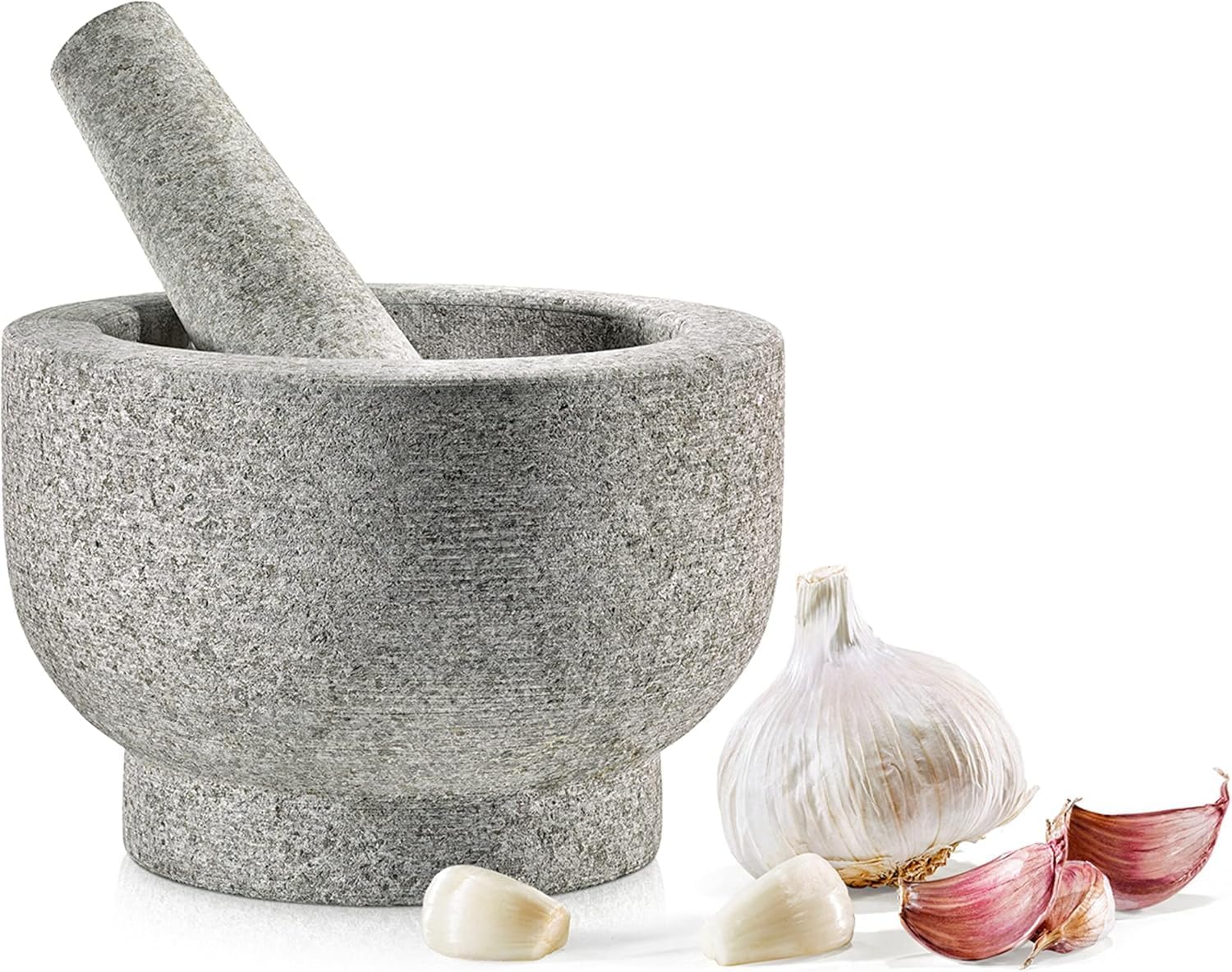 Subaa Stone Mortar and Pestle Set for Spices (5 inch), Okhli Masher, Khalbatta Stone, Natural & Traditional Grinder, Okhli Musal, Well Design for Kitchen, Home & Herbs - Grey