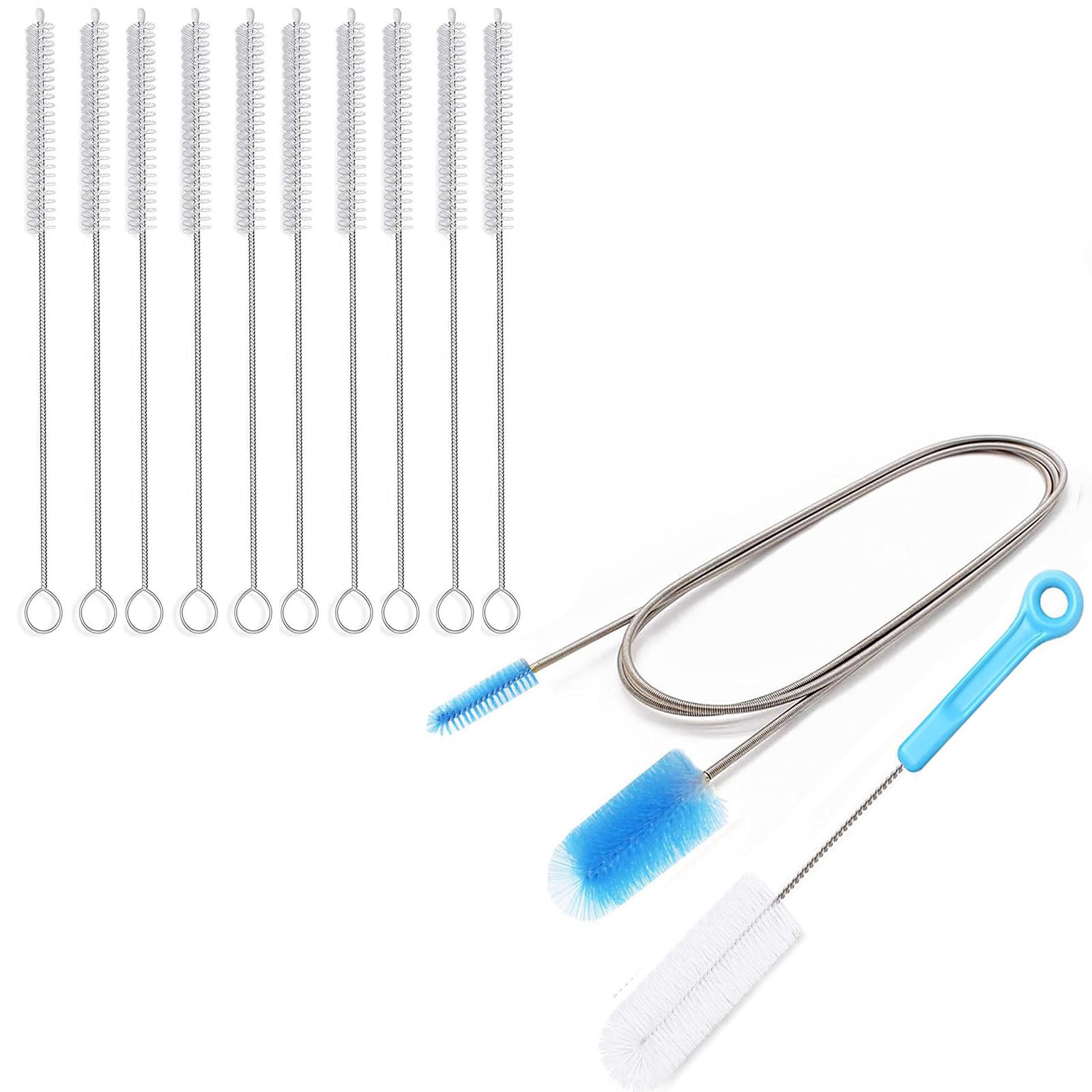 CPAP Tube Cleaning Brush - Flexible Stainless (6 Feet) Plus Handy Brush (10 Inches) fits Standard 22mm Diameter Tubing and 10pcs 8inch Straw Brush