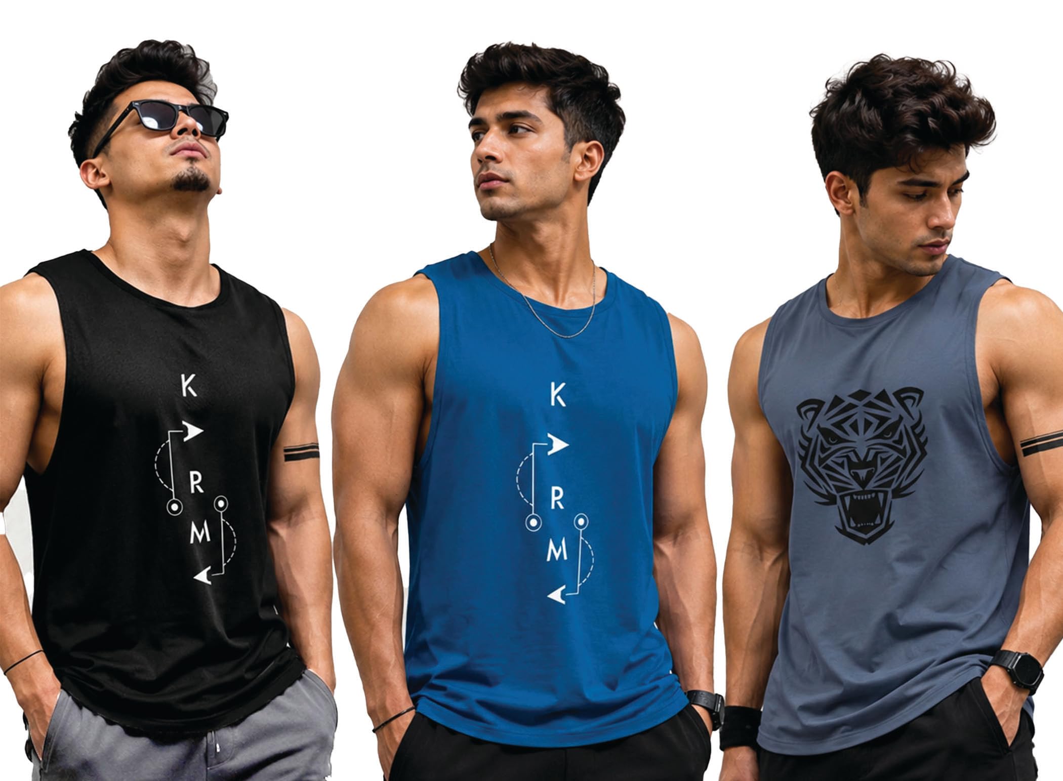 ausk Men Vest || Gym Tshirt for Men || Lion Printed Sleeveless Regular Fit T Shirt for Mens-picture-37