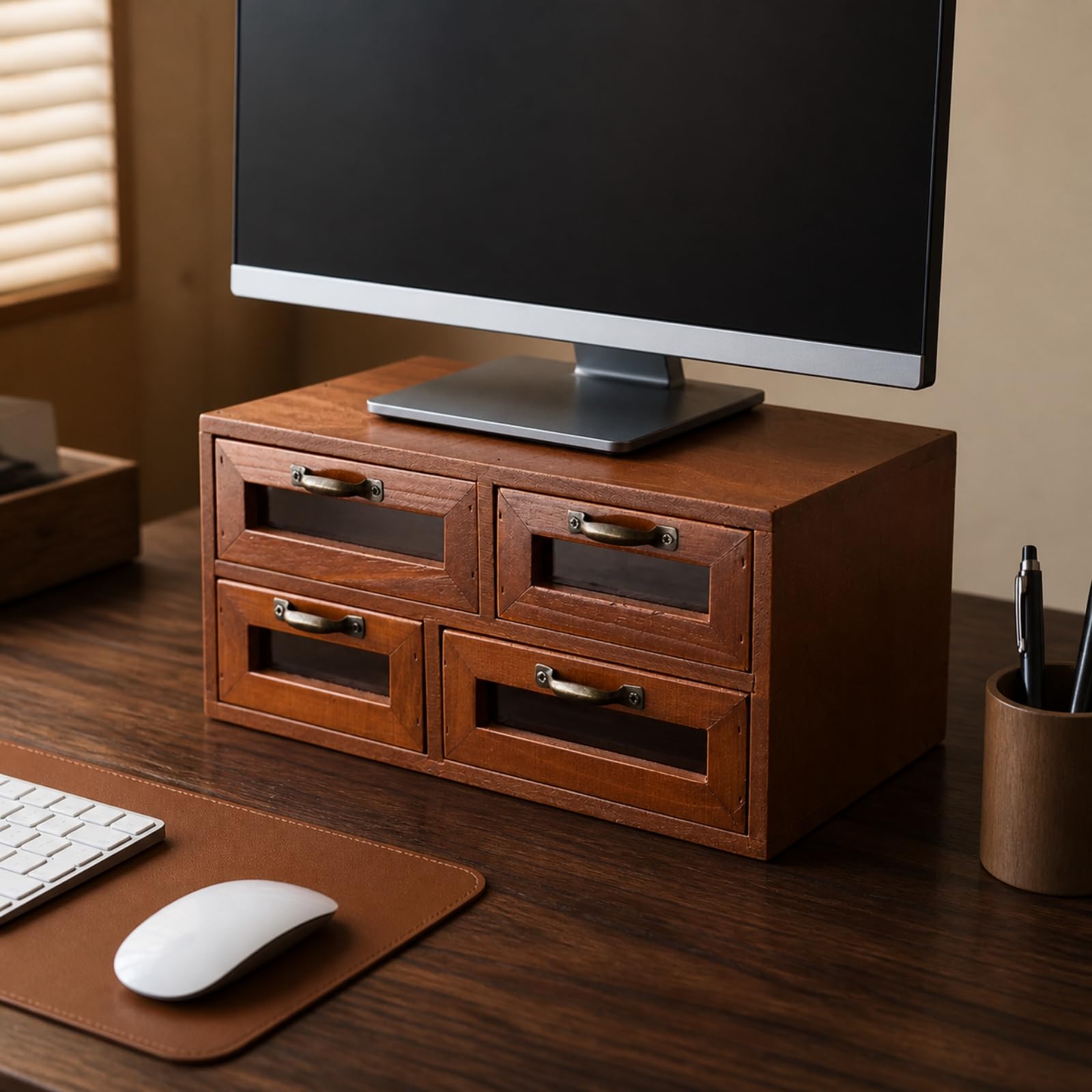 Contenitore Tavolo in Legno con Cassetti Scorrevoli Rack Scrivania Organizer Portaoggetti per Artigianato