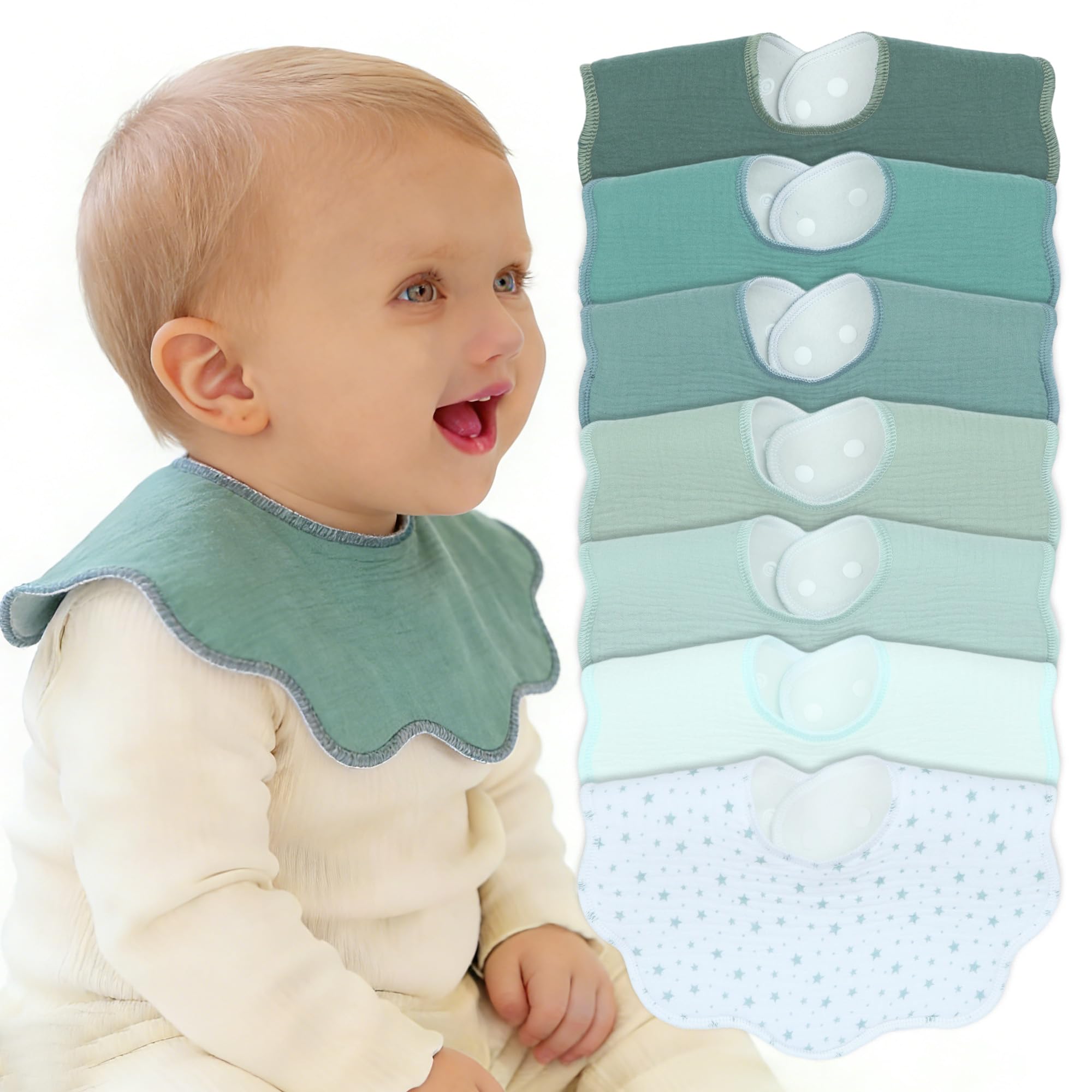 Benoxine Muslin Baby Bibs Soft and Absorbent Adjustable Baby Dribble Bandana Bibs with Adjustable Snaps for Unisex Baby Girls & Boys,7-Pack