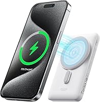 Vista 1 de Baseus Banco de energía magnético, cargador inalámbrico magnético de 10,000 mAh con soporte plegable, para paquete de batería MagSafe, carga rápida