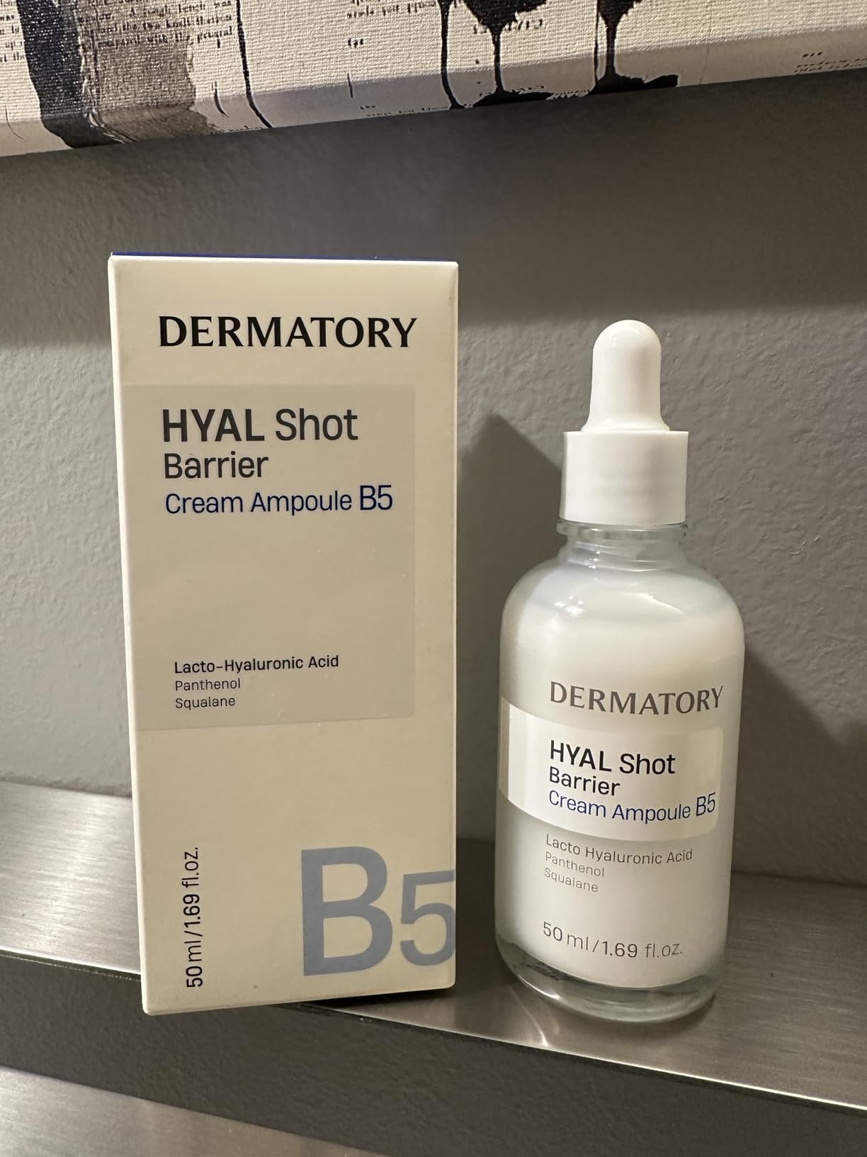 DERMATORY Hyal Shot Barrier Cream Ampoule B5, Hyaluronic Acid Serum for Face, Hydrating & Plumping & Firming Milky Moisturizer, Gentle Formula for Sensitive, Korean Skincare, 1.69 fl. oz