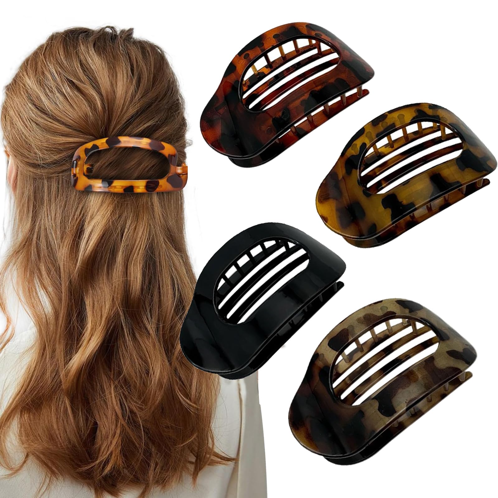 4 stücke Entenschnabel Haarspange, Neu Hair Clips,Einfach Elegante Entenschnabel Haarspange,Flach Sicherer Halt Innenzähne Haar Krallen Haarklammer für Mädchen Frauen Dickes Dünnes Haar (B)