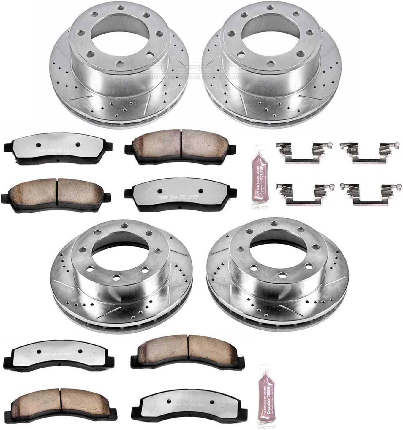 PowerStop Front & Rear Brake Kit For Ford F-350 Super Duty 1999 - Truck & Tow Carbon Fiber Ceramic Brake Pads + Drilled & Slotted Rotors Upgrade, K1886-36