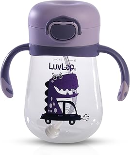 LuvLap Baby Bite Resistant Soft Silicone Straw Sipper Cup with Handle, with Weighted Straw, Sippy Cup with Anti Spill Lock, BPA Free, 6m+, 300 ml, Purple