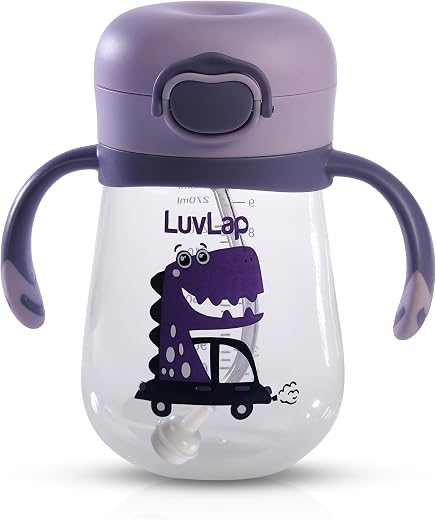 LuvLap Kids Bite Resistant Soft Silicone Straw Sipper Cup with Handle, with Weighted Straw, Sippy Cup with Anti Spill Loc...