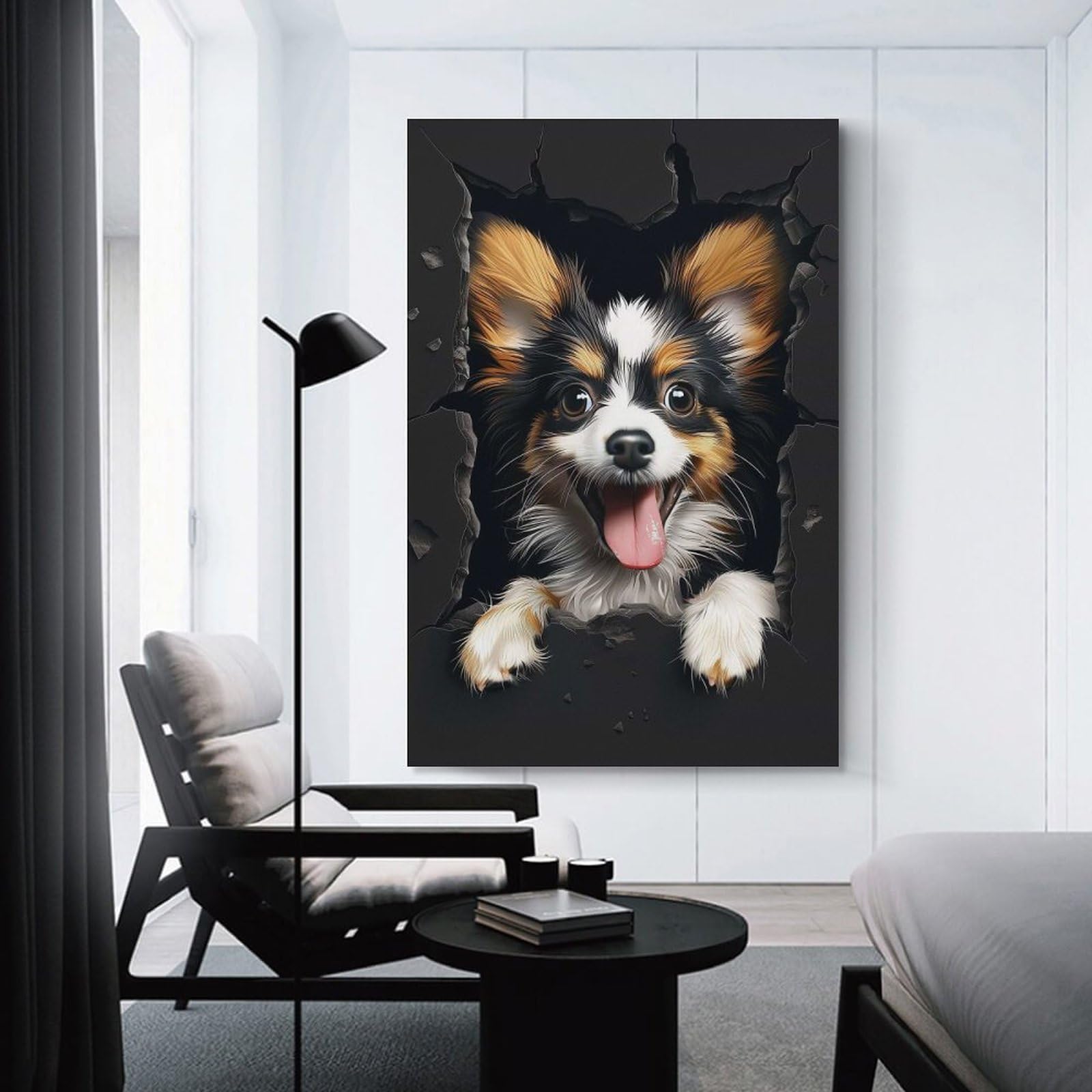 Junmoney Papillon Dog Wall Picture Print 24x36inch(60x90cm), for Home Office, Desk Area Or Studio, Home Office Artwork with Decorative Appeal
