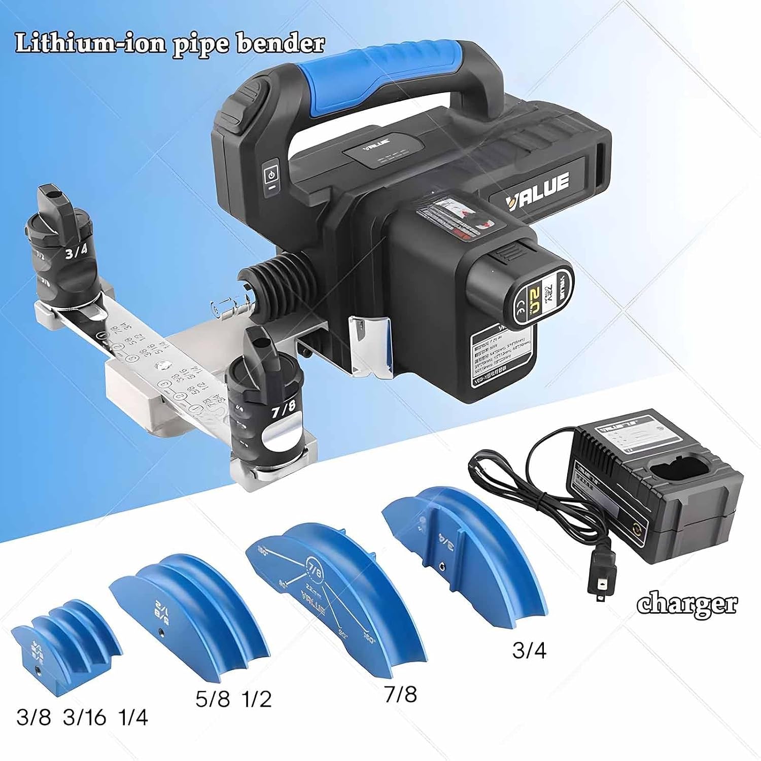 Electric Pipe Tube Bender-Electrical Tube Bender Tool HVAC- Battery-Operated - One-Button Operation-for 1/4”, 5/16”, 3/8”,1/2", 5/8", 3/4", 7/8" Copper