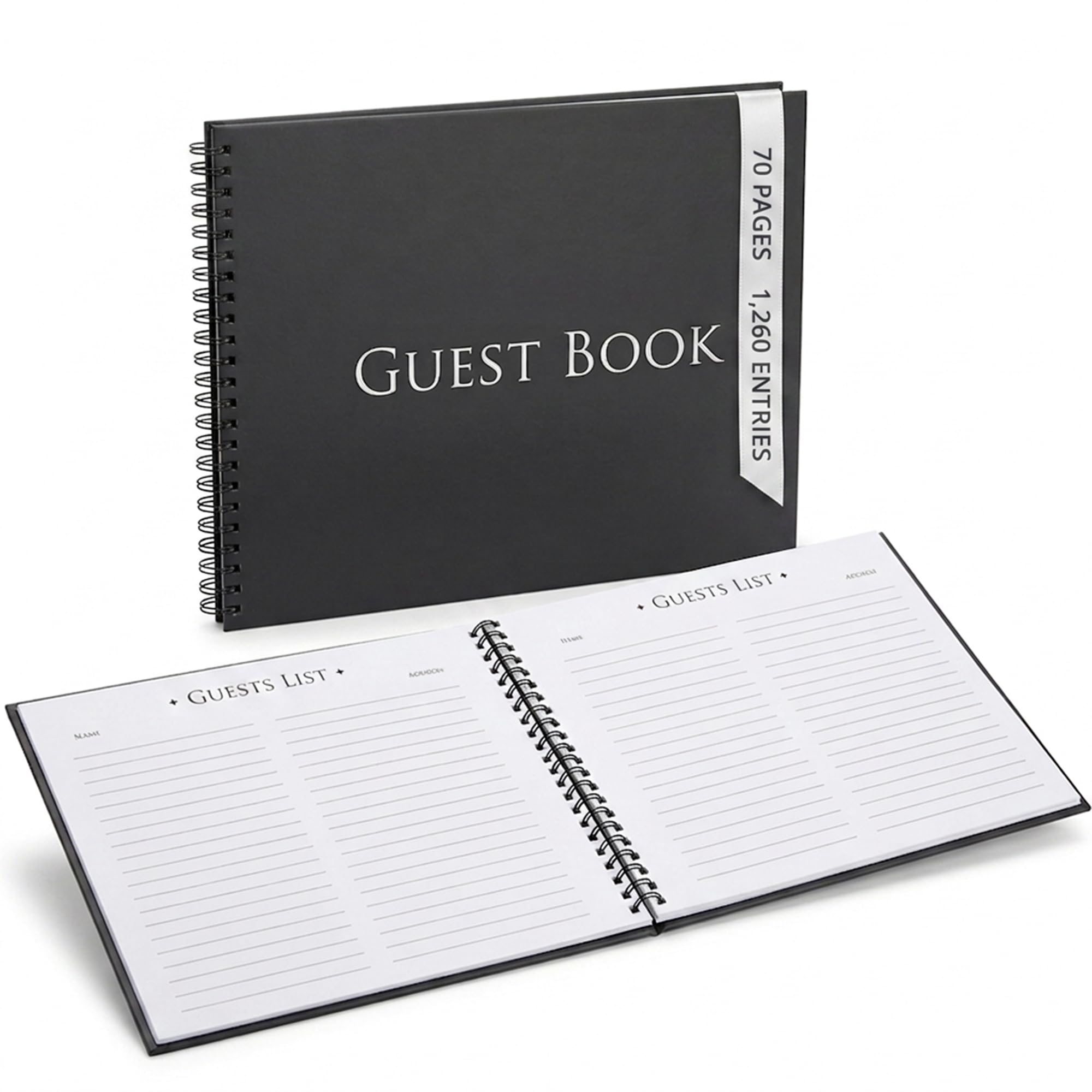 Iconikal Libro de visitas de tapa dura 1260 con nombre, carbón, 25,4 x 20,3 cm, registro de invitados, nombres de invitados, direcciones, información de contacto de ocasiones especiales