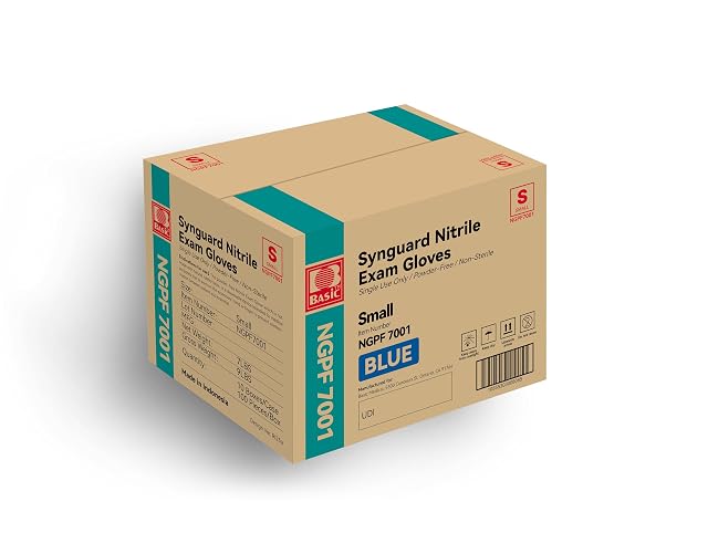 Basic Medical Blue Nitrile Exam Gloves - Latex-Free Powder-Free - NGPF 7001 Case of 1 000 Small