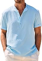 COOFANDY Men's Band Collar Henley Shirt - Breathable Short Sleeve Summer Beach Hippie T-Shirt