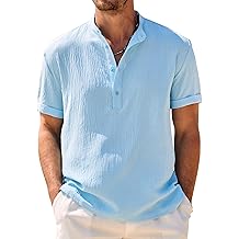 Men's Casual Henley Shirt Band Collar Short Sleeve Shirt Summer Beach Hippie T-Shirt