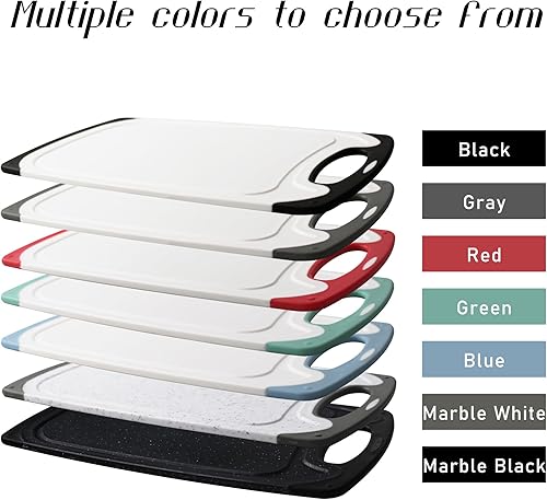 Miniatura 6 de Tabla de cortar para cocina, tabla de cortar de plástico con asa, juego de 3 tablas de cortar grandes y pequeñas, tabla de cortar de plástico