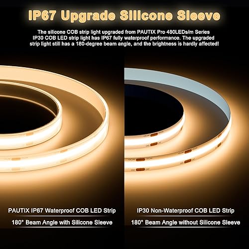 Miniatura 2 de PAUTIX COB - Tira de luz LED IP67 impermeable de 20 pies20.0 ft, 2700 K blanco cálido 2928 LED CRI90+ 24V súper brillante, tira de luz LED de