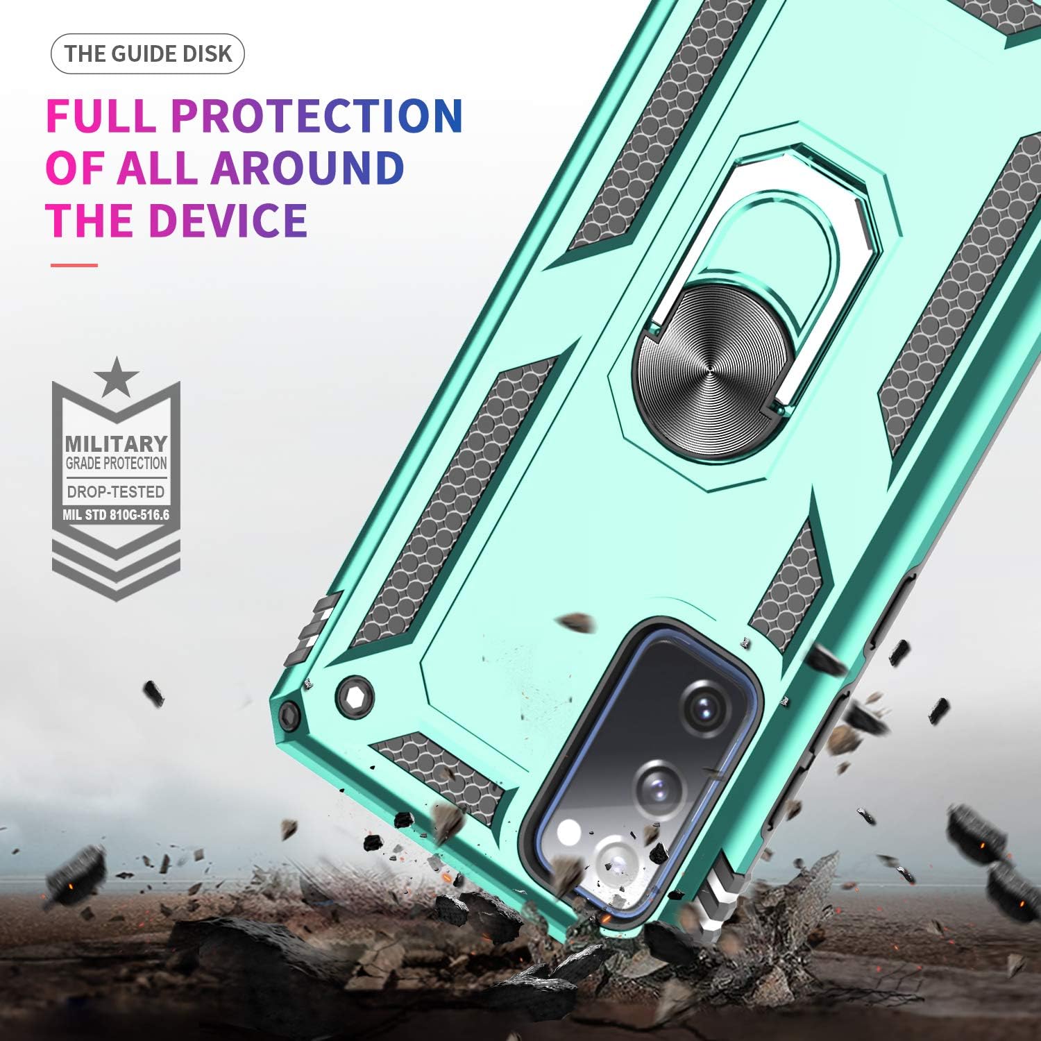 LeYi Compatible for Samsung Galaxy A42 5G Case with Tempered Glass Screen Protector [2 Pack], [Military Grade] Defender Phone Case with Magnetic Car Mount Ring Kickstand for Samsung A42 5G,Light Blue